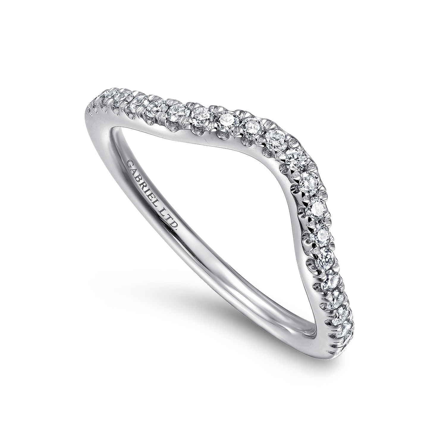18k White Gold Diamond Curved Wedding Band angle 3 18k White Gold Diamond Curved Wedding Band angle 3