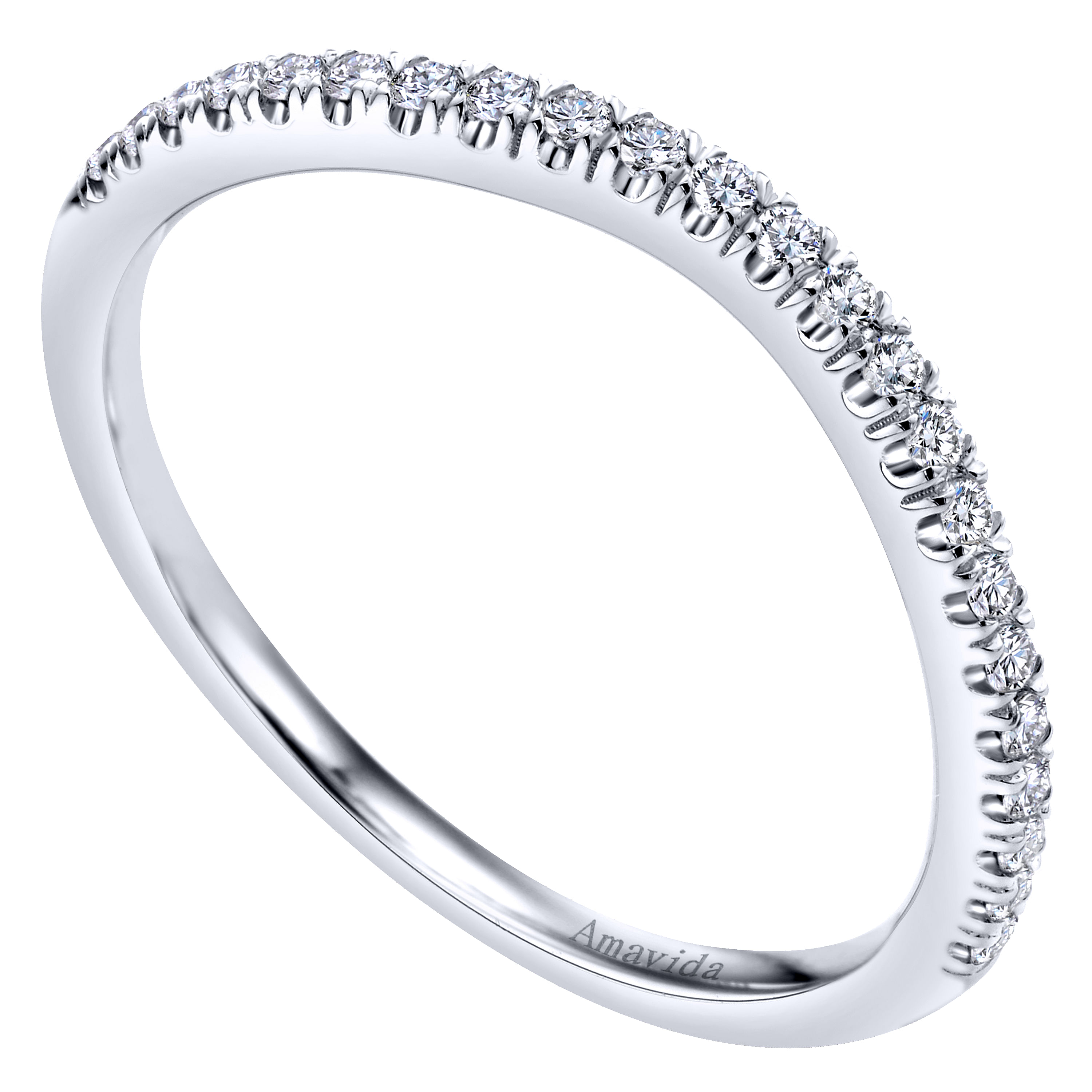 18k White Gold Diamond Curved Wedding Band angle 3 18k White Gold Diamond Curved Wedding Band angle 3