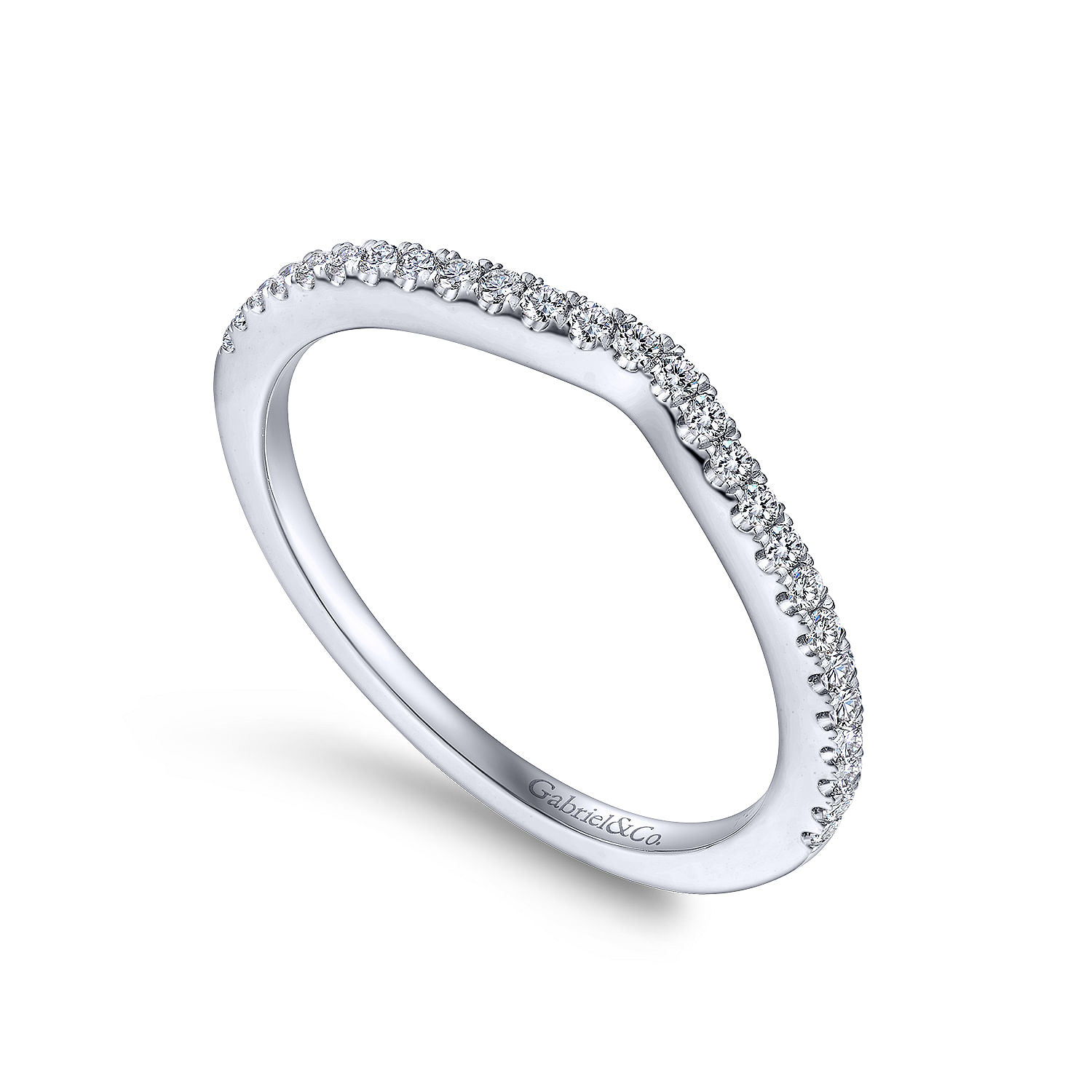 18k White Gold Diamond Curved Wedding Band angle 3 18k White Gold Diamond Curved Wedding Band angle 3