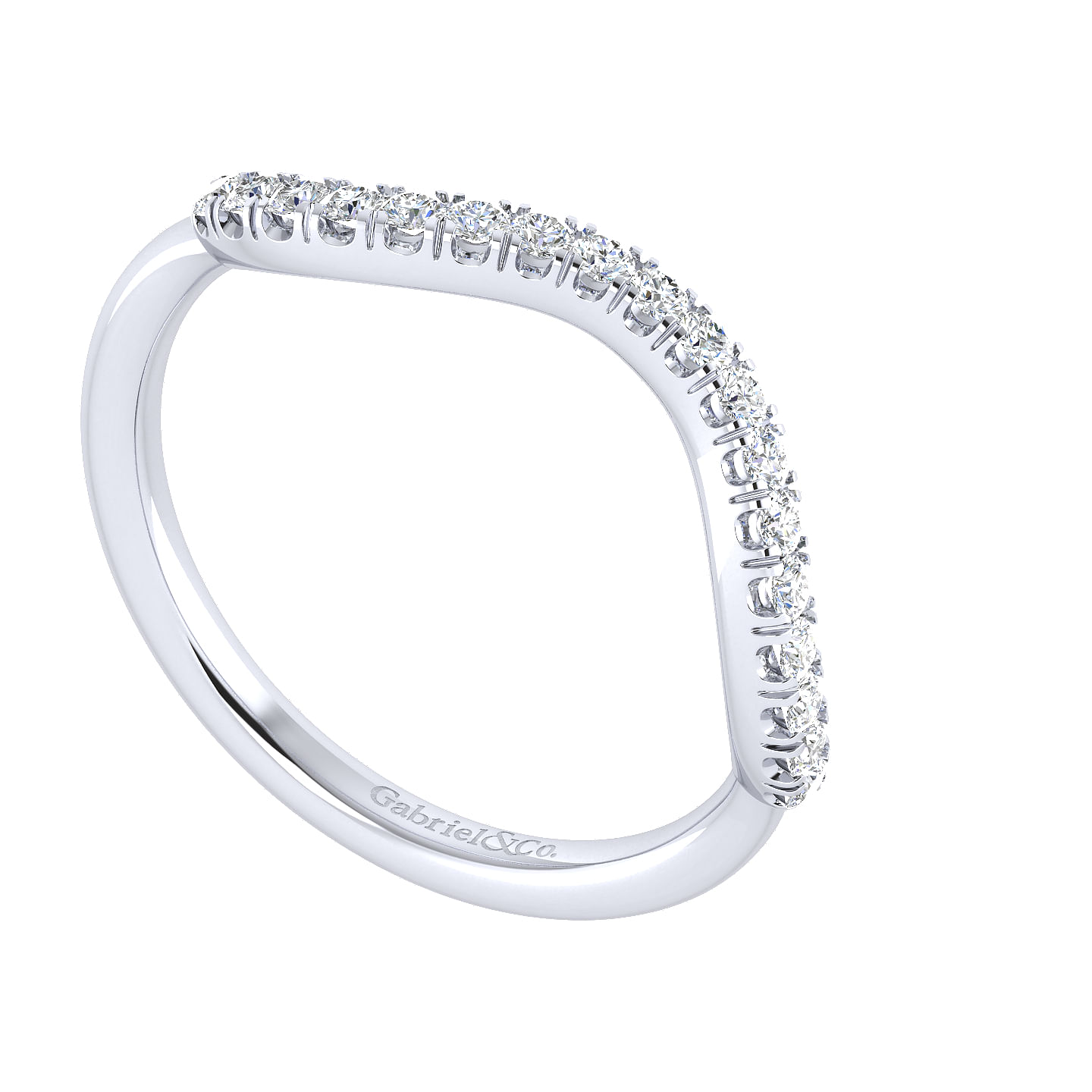 18k White Gold Diamond Curved Wedding Band angle 3 18k White Gold Diamond Curved Wedding Band angle 3