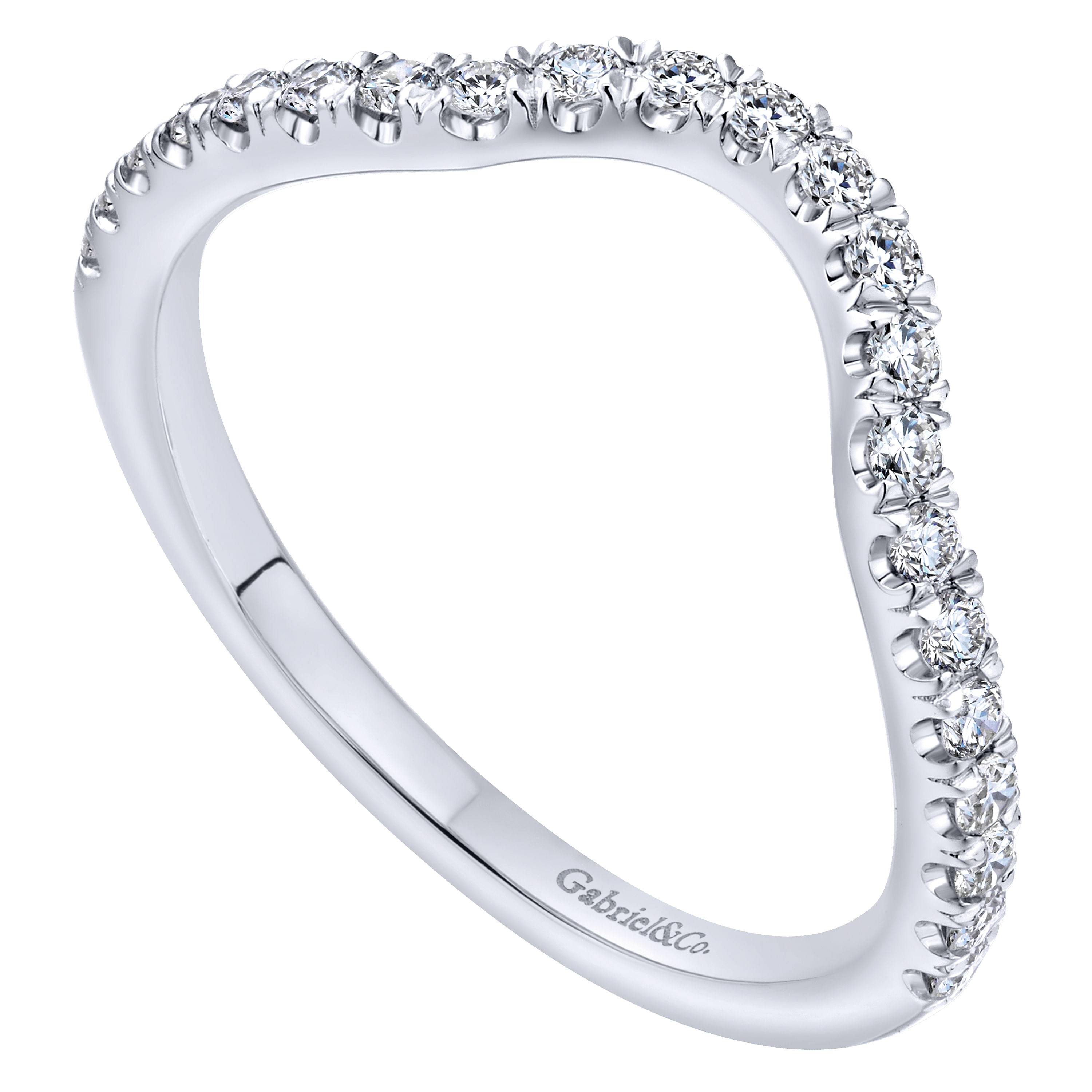 18k White Gold Diamond Curved Wedding Band angle 3 18k White Gold Diamond Curved Wedding Band angle 3