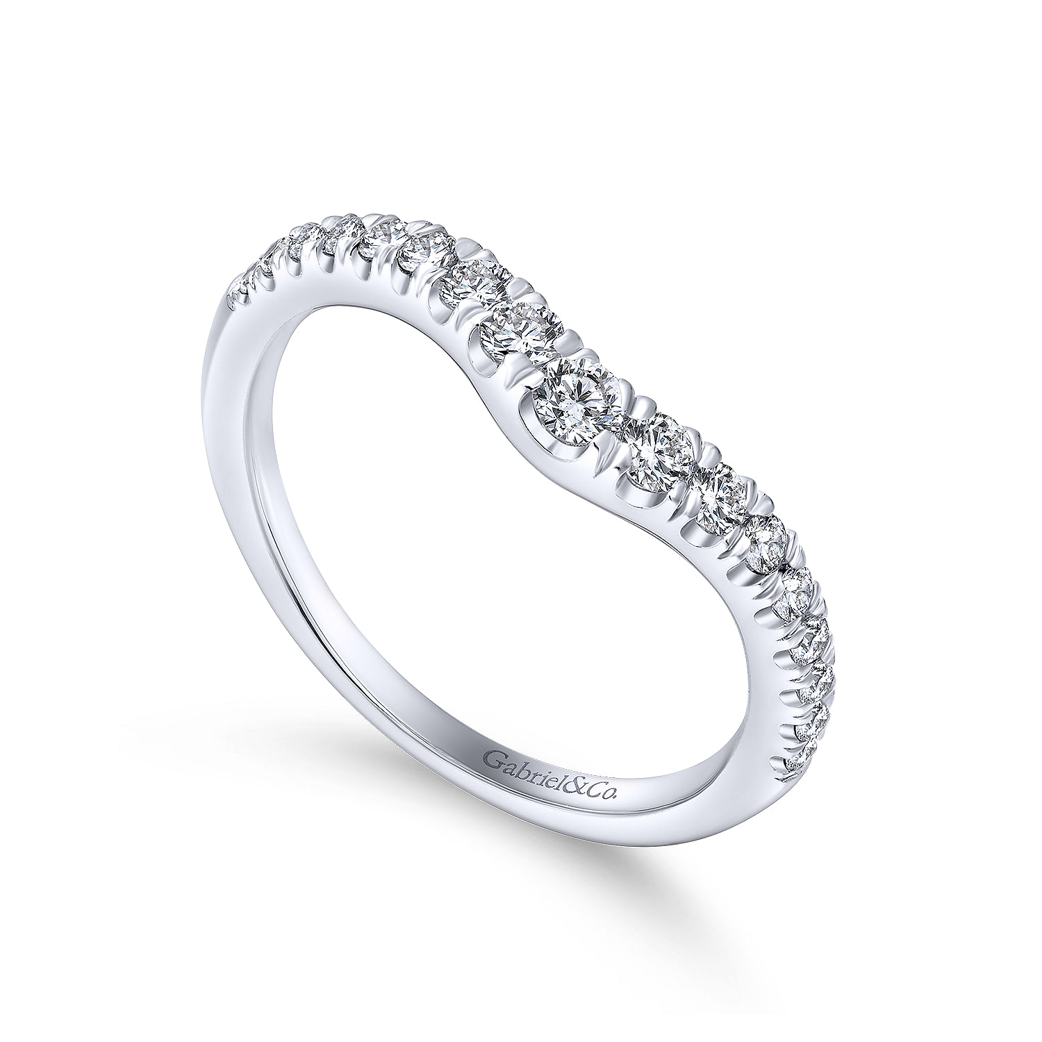 18k White Gold Diamond Curved Wedding Band angle 3 18k White Gold Diamond Curved Wedding Band angle 3