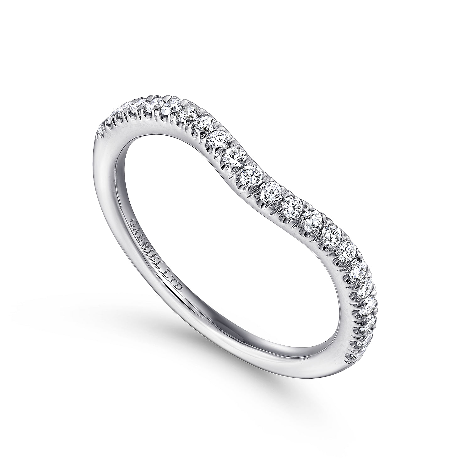 18k White Gold Diamond Curved Wedding Band angle 3 18k White Gold Diamond Curved Wedding Band angle 3