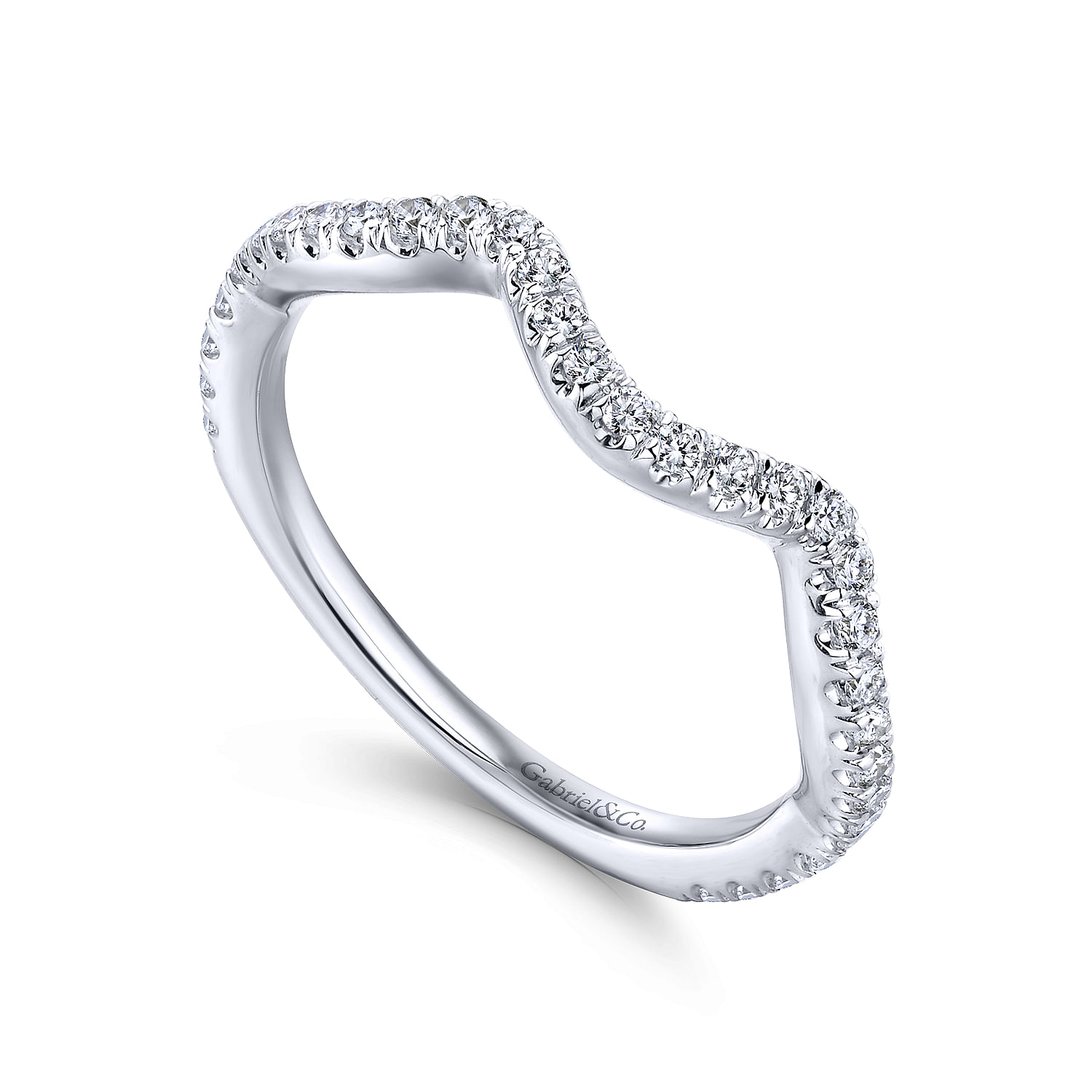 18k White Gold Diamond Curved Wedding Band angle 3 18k White Gold Diamond Curved Wedding Band angle 3