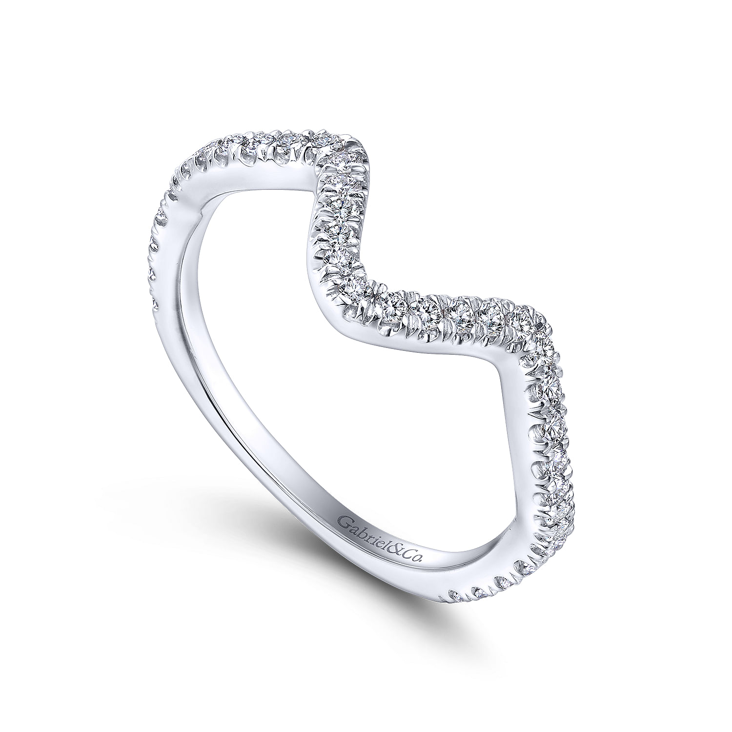 18k White Gold Diamond Curved Wedding Band angle 3 18k White Gold Diamond Curved Wedding Band angle 3