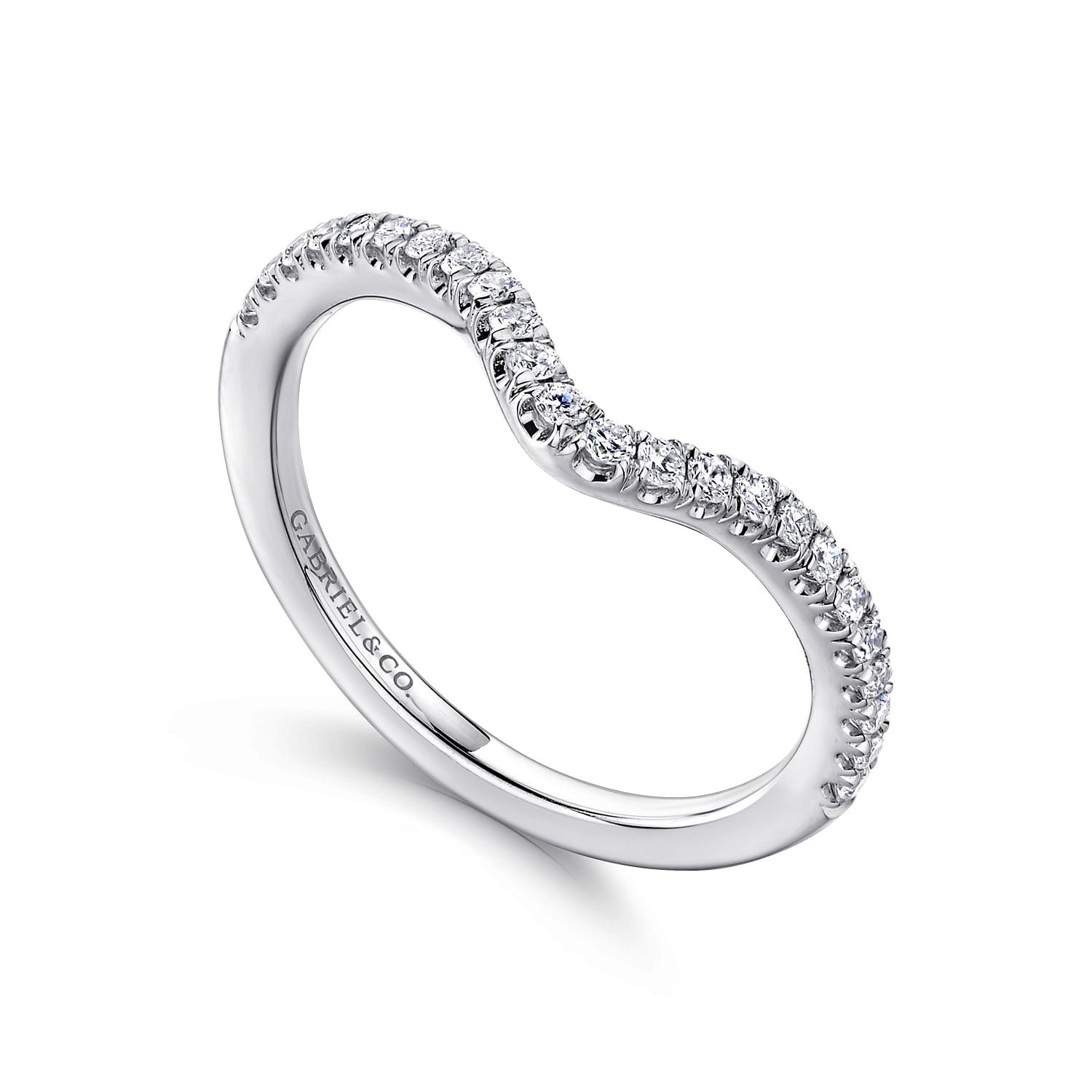 18k White Gold Diamond Curved Wedding Band angle 3 18k White Gold Diamond Curved Wedding Band angle 3