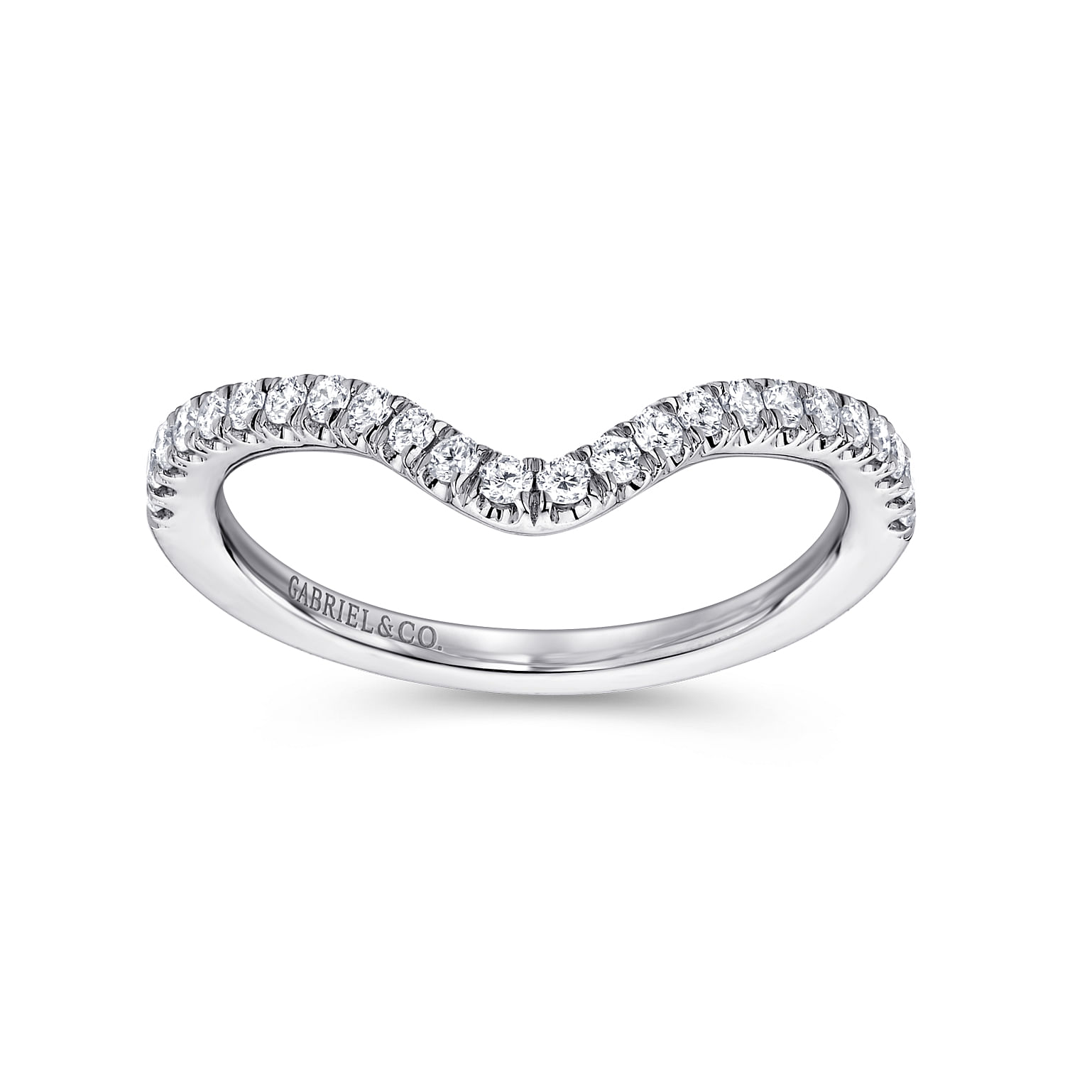 18k White Gold Diamond Curved Wedding Band angle 5 18k White Gold Diamond Curved Wedding Band angle 5