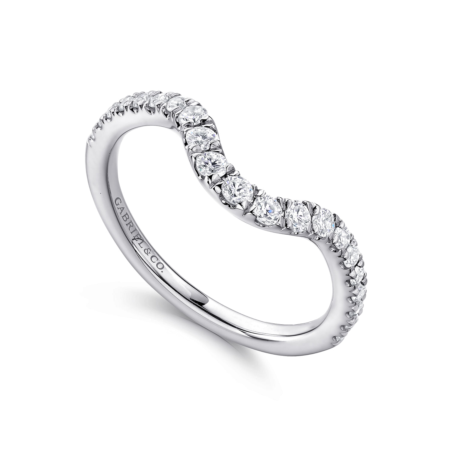 18k White Gold Diamond Curved Wedding Band angle 3 18k White Gold Diamond Curved Wedding Band angle 3