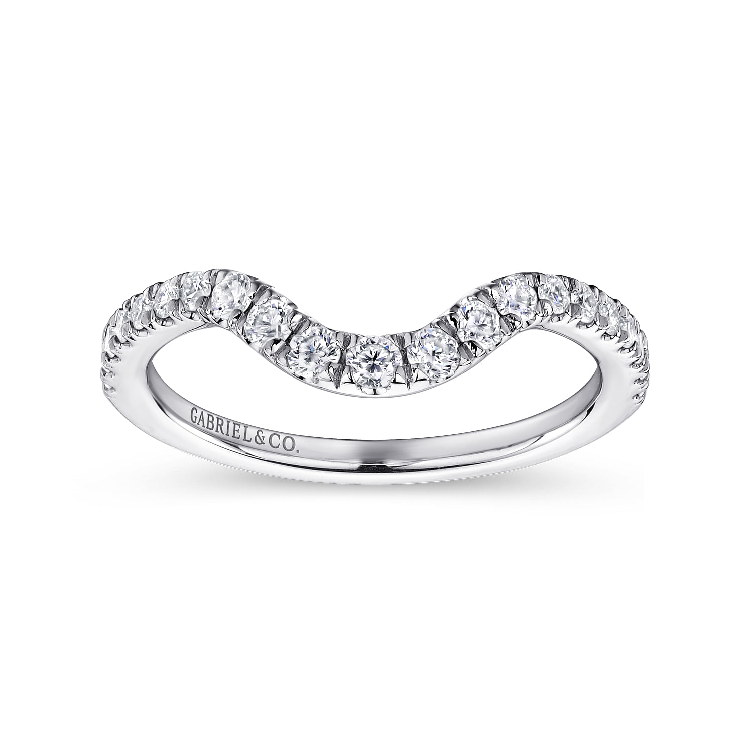18k White Gold Diamond Curved Wedding Band angle 5 18k White Gold Diamond Curved Wedding Band angle 5