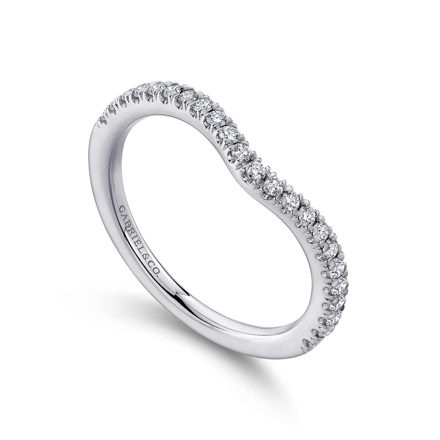 18k White Gold Diamond Curved Wedding Band angle 3 18k White Gold Diamond Curved Wedding Band angle 3