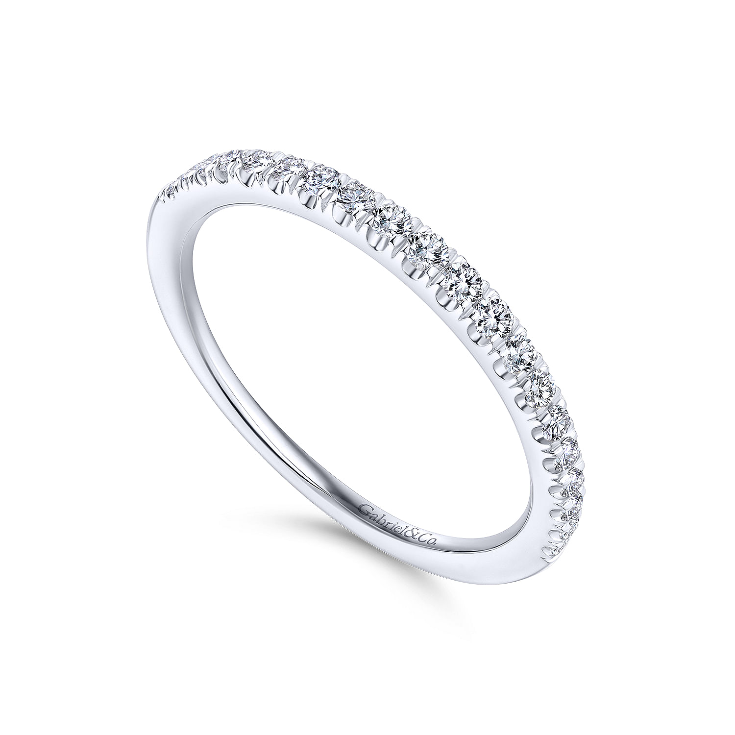 18k White Gold Diamond Curved Wedding Band angle 3 18k White Gold Diamond Curved Wedding Band angle 3