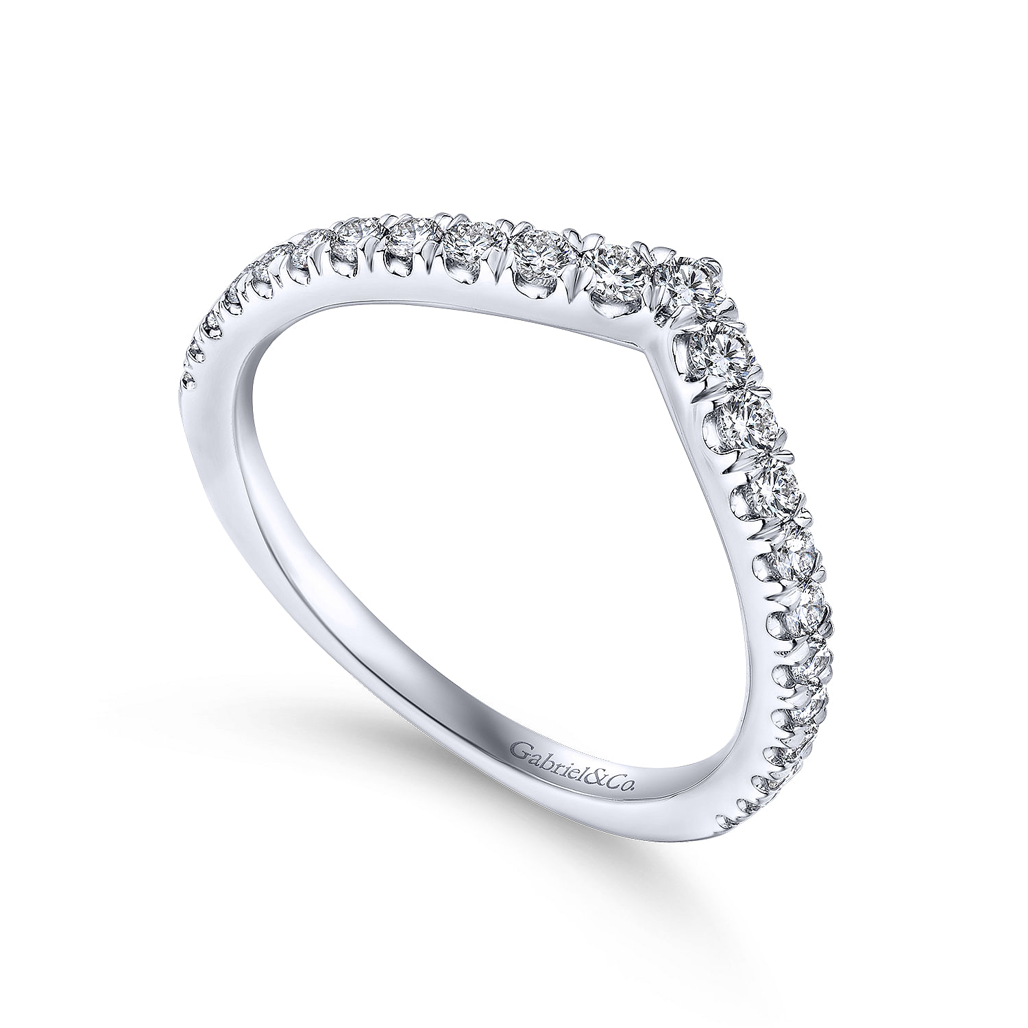 18k White Gold Diamond Curved Wedding Band angle 3 18k White Gold Diamond Curved Wedding Band angle 3
