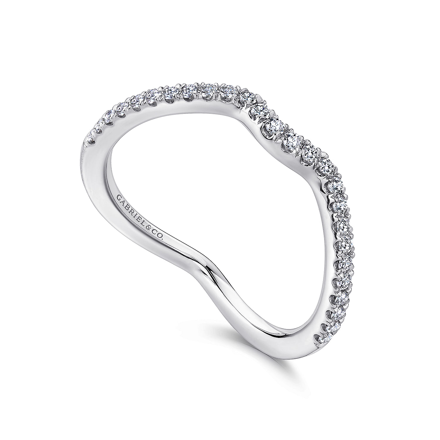 18k White Gold Diamond Curved Wedding Band angle 3 18k White Gold Diamond Curved Wedding Band angle 3