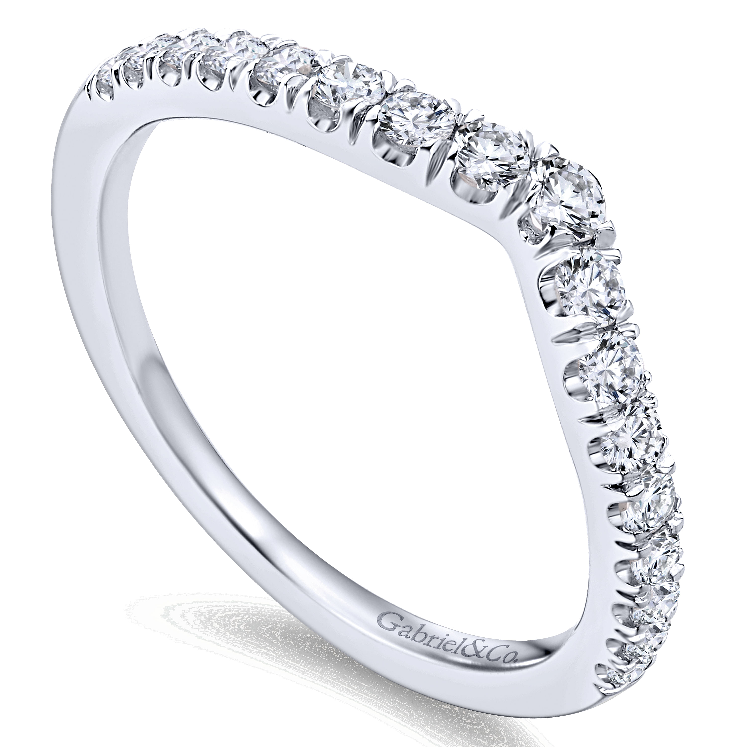 18k White Gold Diamond Curved Wedding Band angle 3 18k White Gold Diamond Curved Wedding Band angle 3