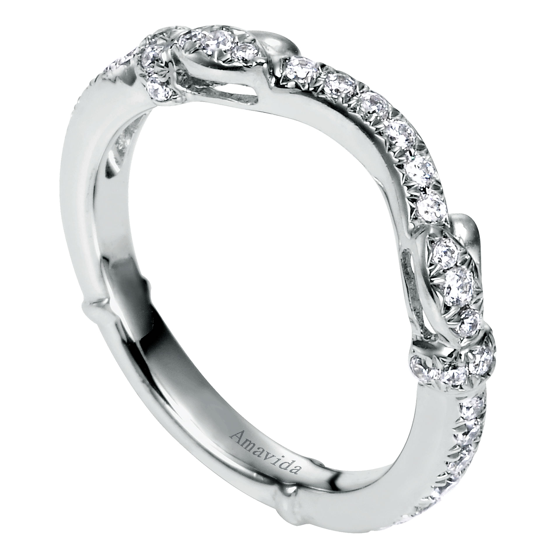18k White Gold Diamond Curved Wedding Band angle 3 18k White Gold Diamond Curved Wedding Band angle 3