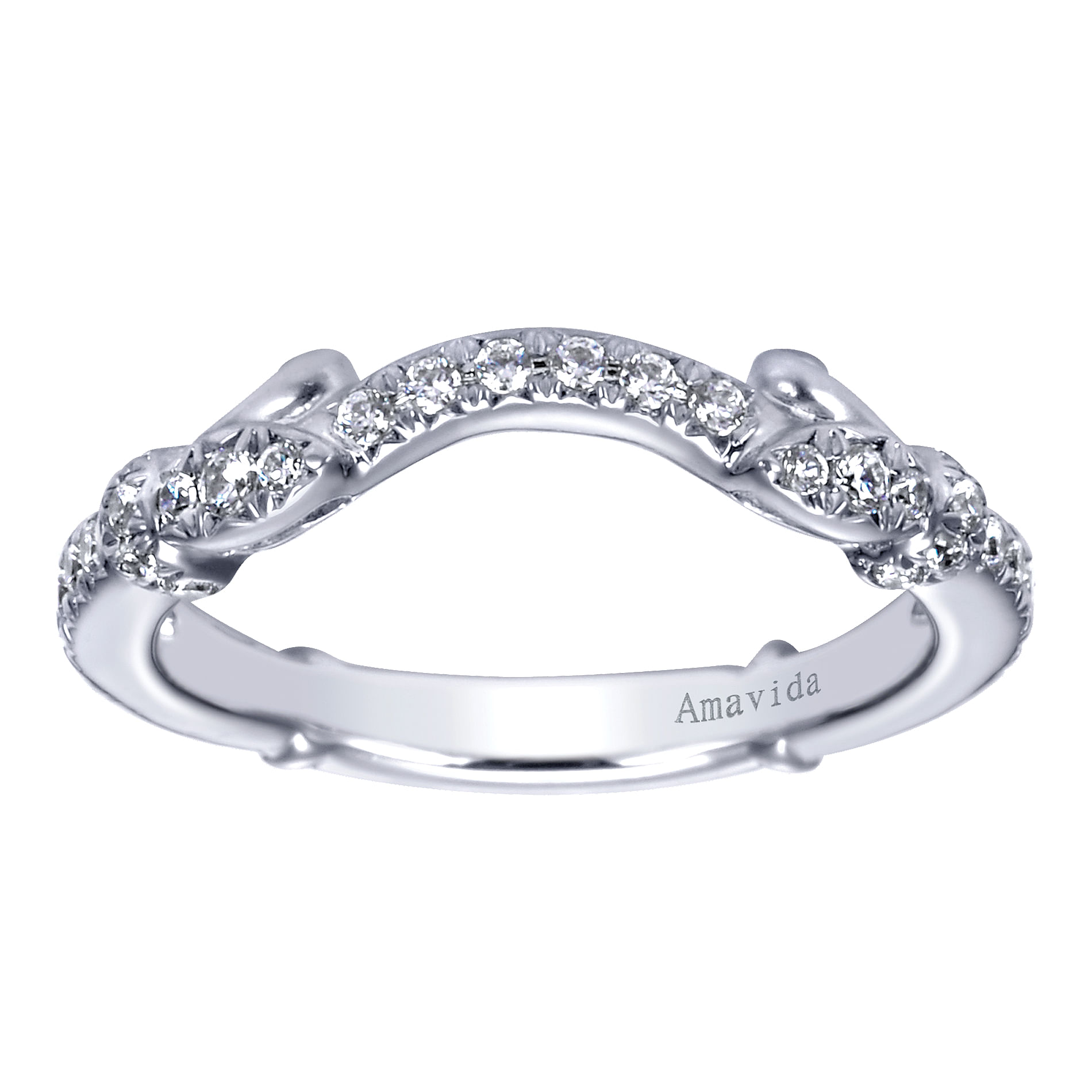 18k White Gold Diamond Curved Wedding Band angle 5 18k White Gold Diamond Curved Wedding Band angle 5