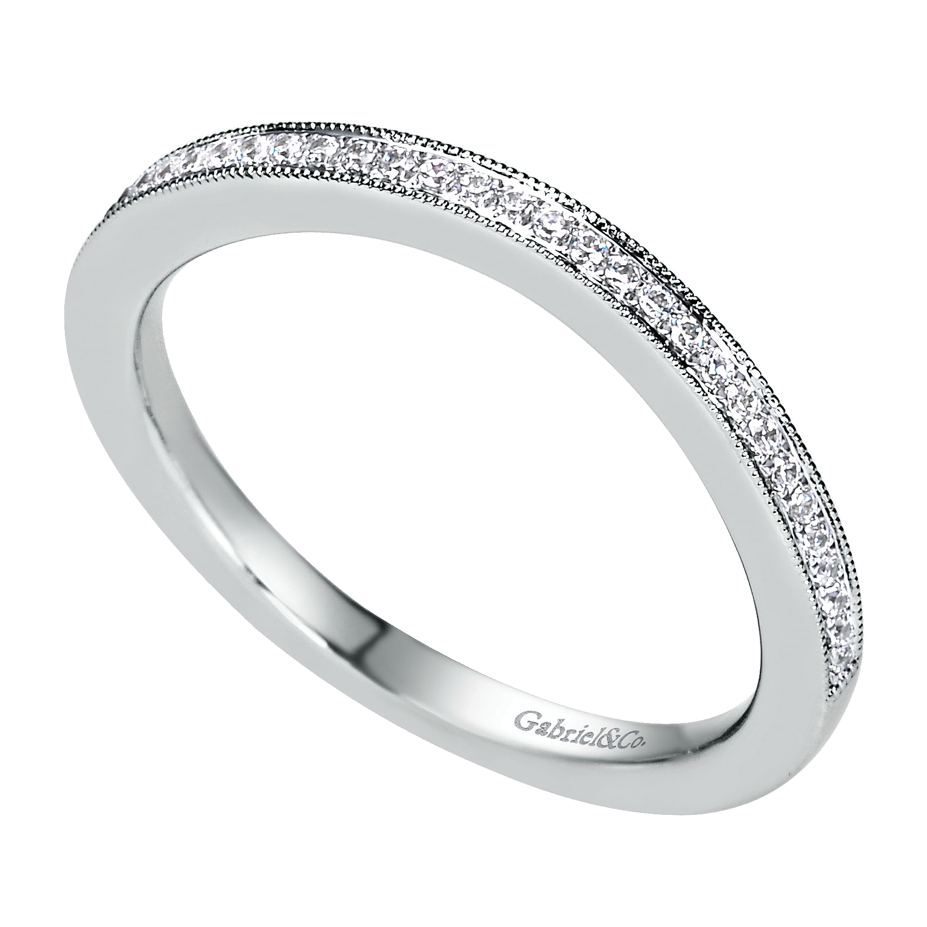 18k White Gold Diamond Curved Wedding Band angle 3 18k White Gold Diamond Curved Wedding Band angle 3