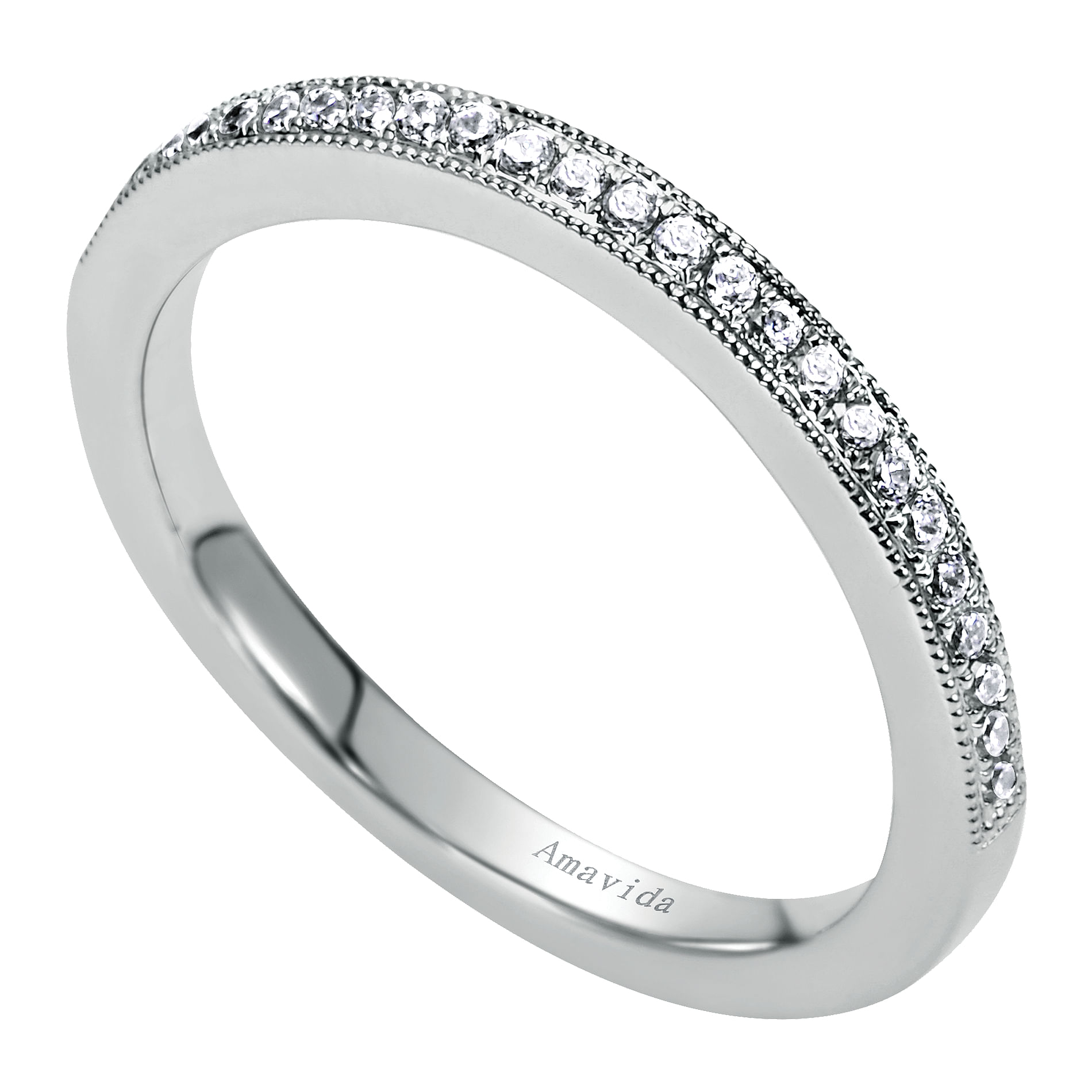 18k White Gold Diamond Curved Wedding Band angle 3 18k White Gold Diamond Curved Wedding Band angle 3