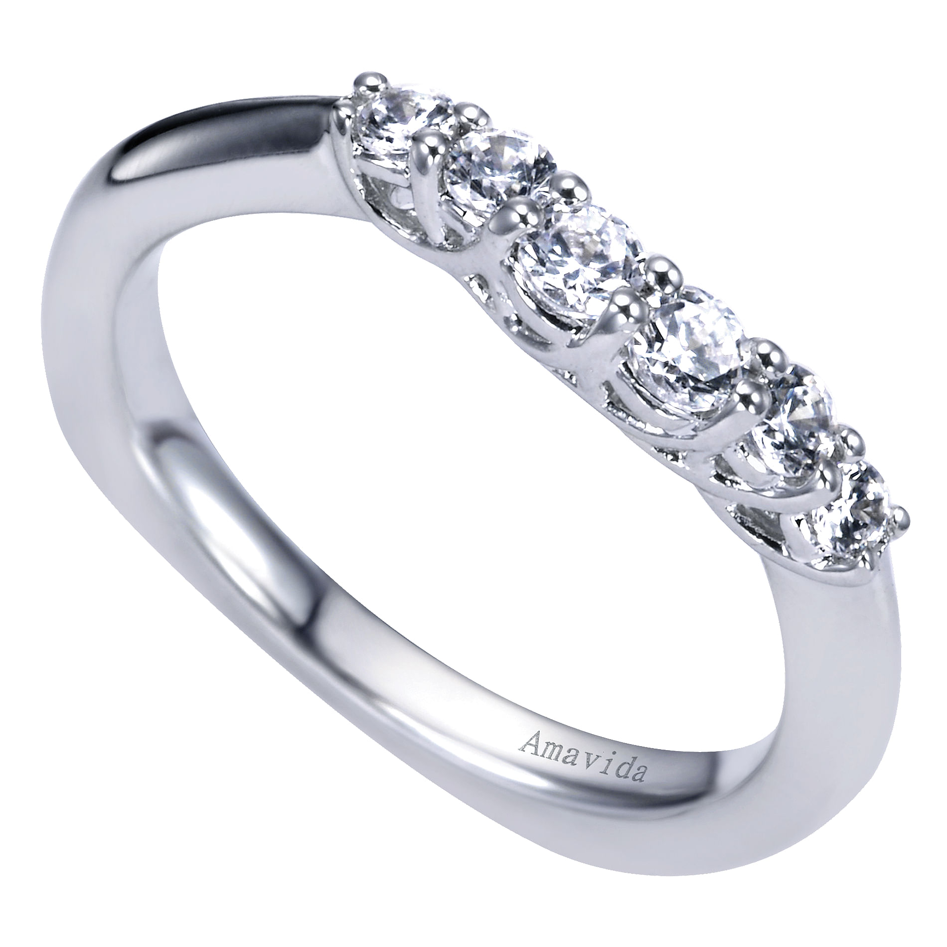 18k White Gold Diamond Curved Wedding Band angle 3 18k White Gold Diamond Curved Wedding Band angle 3