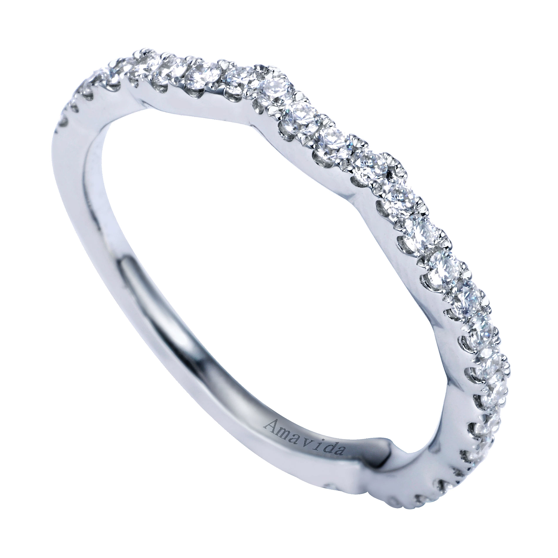 18k White Gold Diamond Curved Wedding Band angle 3 18k White Gold Diamond Curved Wedding Band angle 3