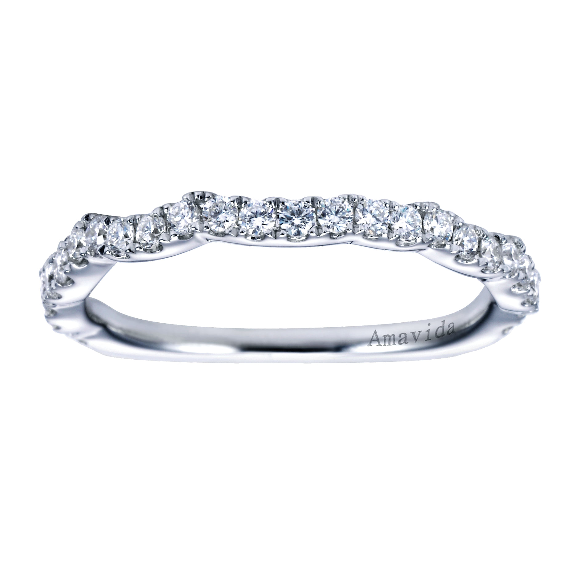 18k White Gold Diamond Curved Wedding Band angle 5 18k White Gold Diamond Curved Wedding Band angle 5