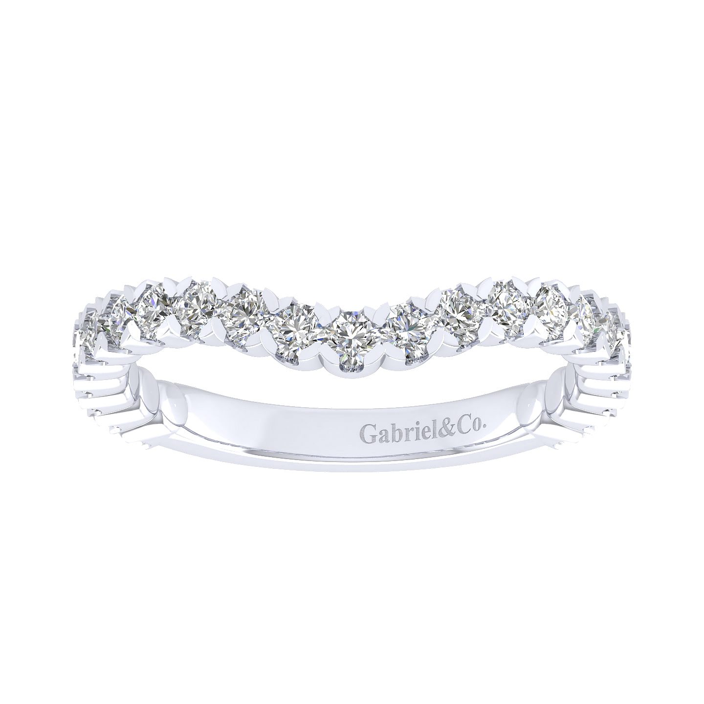 18k White Gold Diamond Curved Wedding Band angle 5 18k White Gold Diamond Curved Wedding Band angle 5