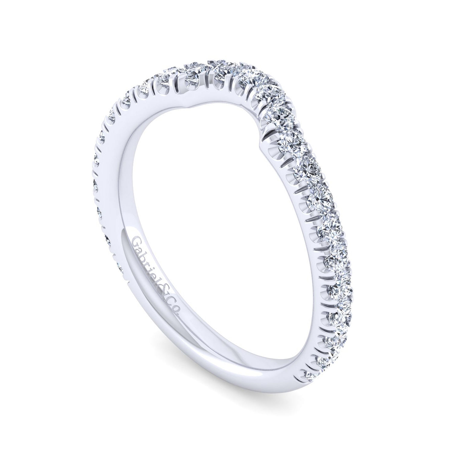 18k White Gold Diamond Curved Wedding Band angle 3 18k White Gold Diamond Curved Wedding Band angle 3