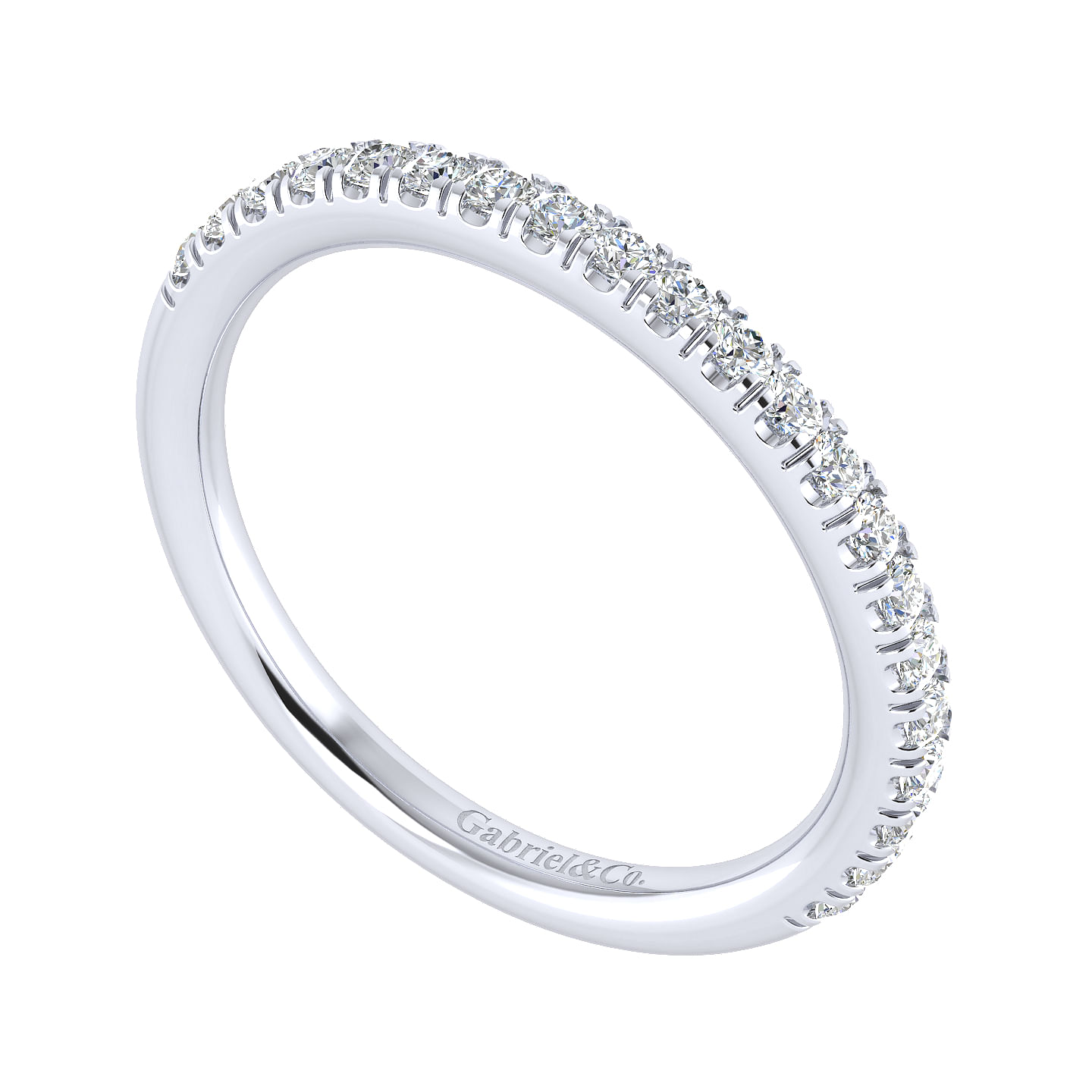 18k White Gold Diamond Curved Wedding Band angle 3 18k White Gold Diamond Curved Wedding Band angle 3