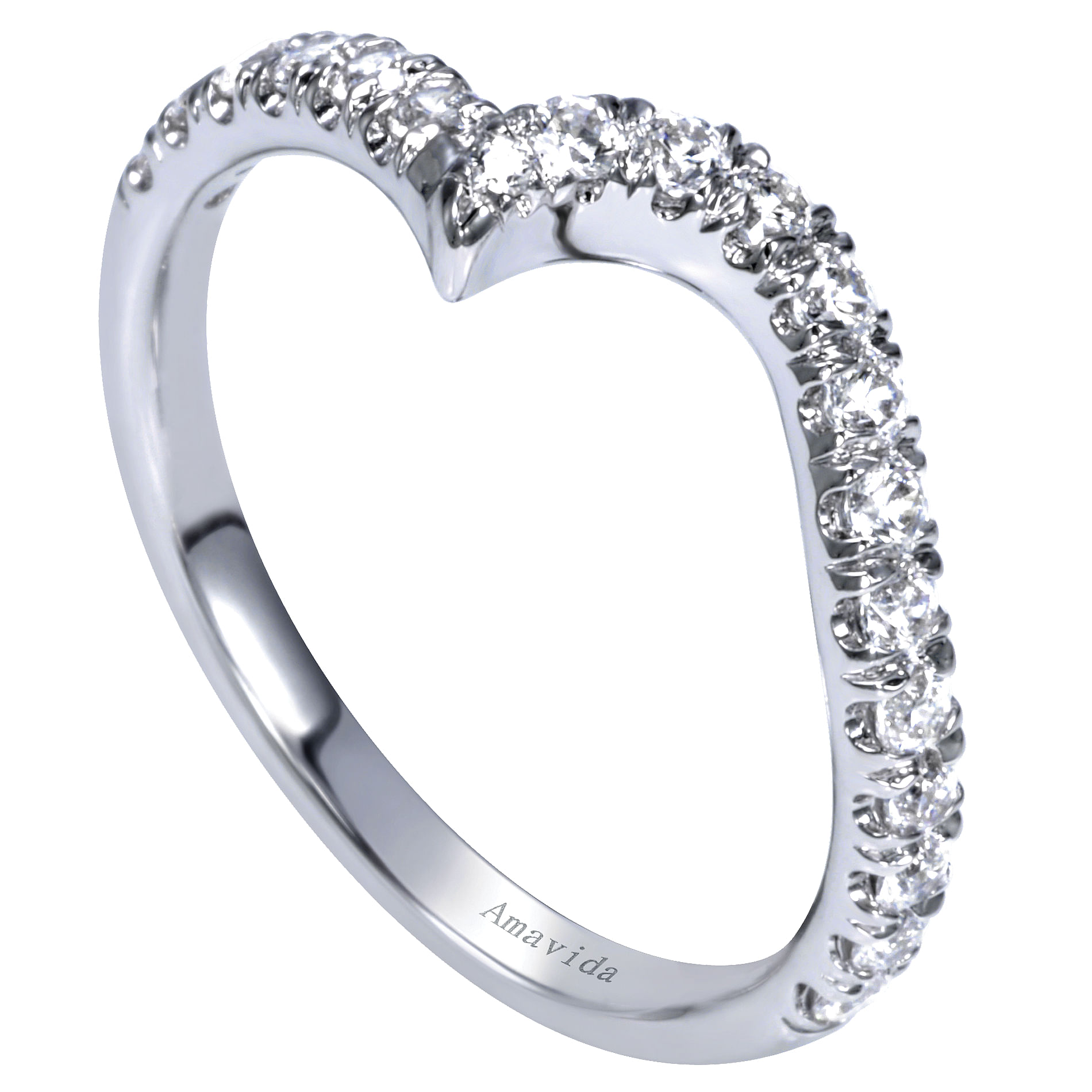 18k White Gold Diamond Curved Wedding Band angle 3 18k White Gold Diamond Curved Wedding Band angle 3