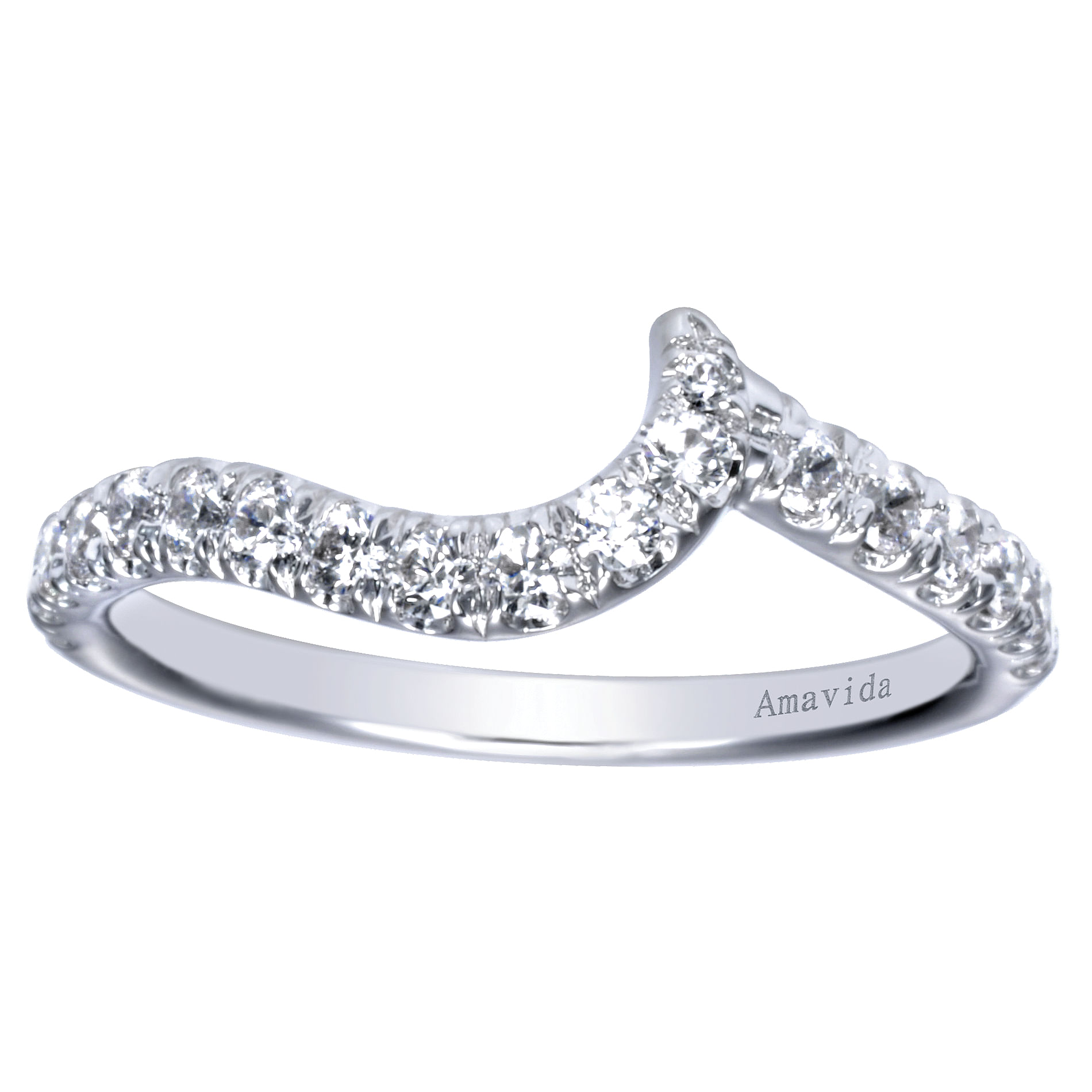 18k White Gold Diamond Curved Wedding Band angle 5 18k White Gold Diamond Curved Wedding Band angle 5