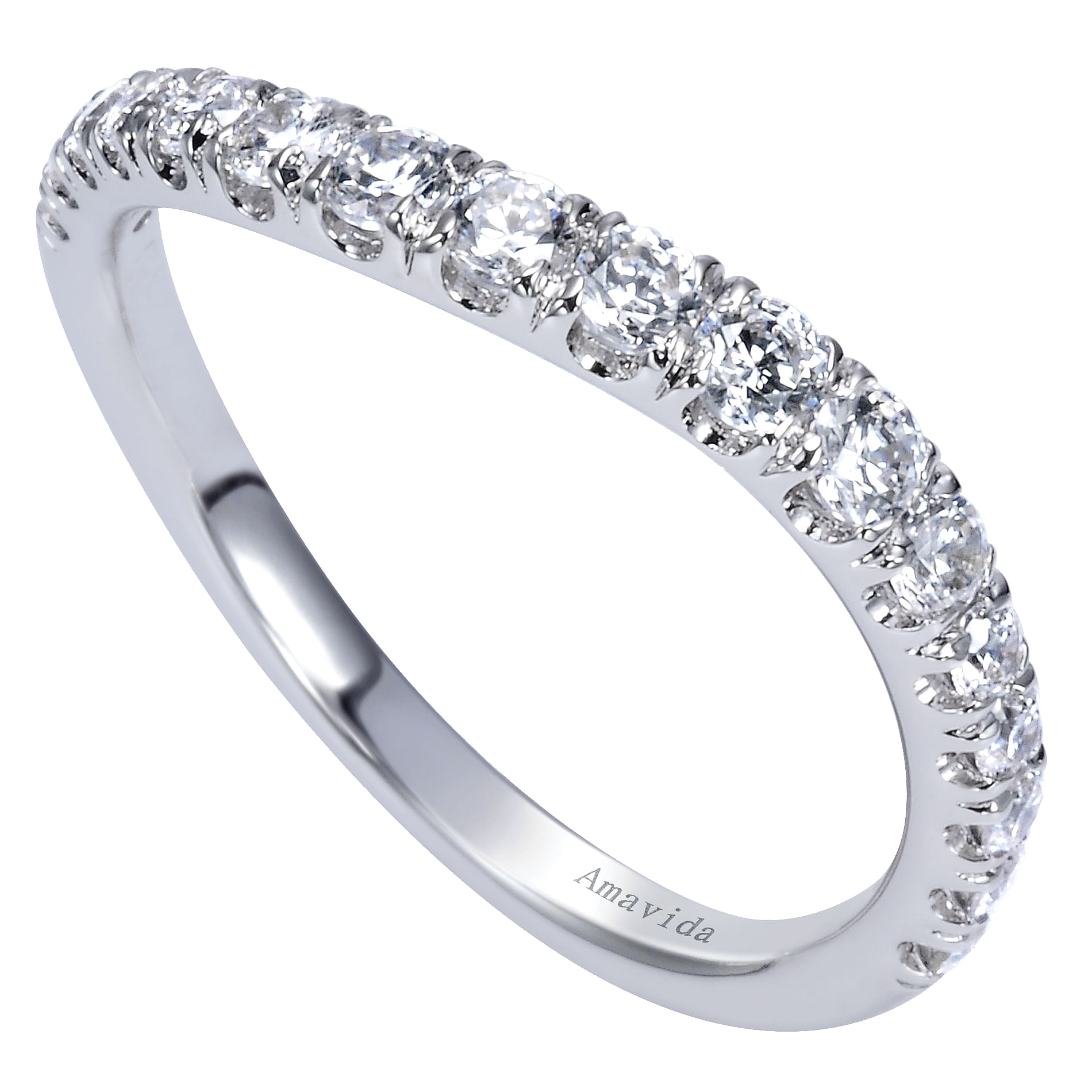 18k White Gold Diamond Curved Wedding Band angle 3 18k White Gold Diamond Curved Wedding Band angle 3
