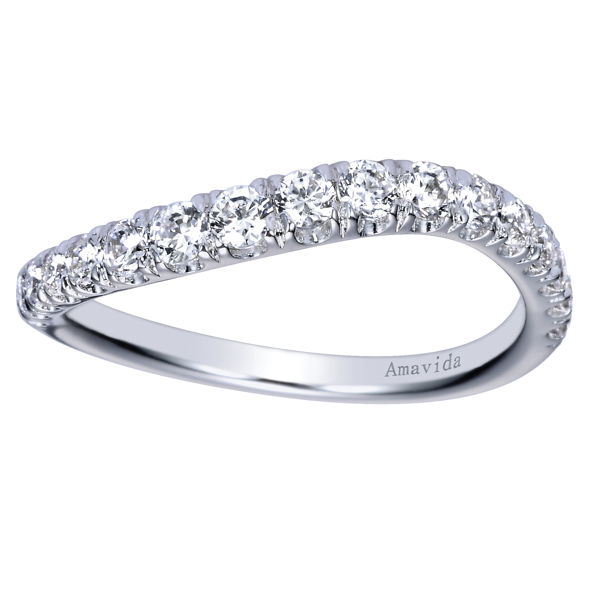 18k White Gold Diamond Curved Wedding Band angle 5 18k White Gold Diamond Curved Wedding Band angle 5