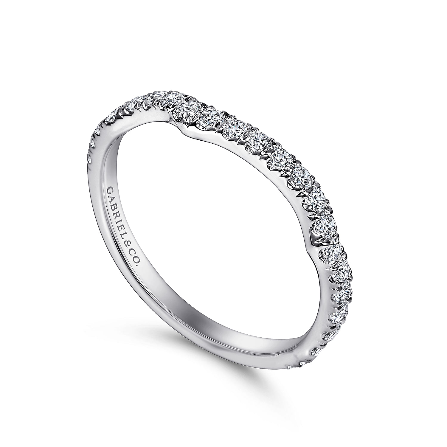 18k White Gold Diamond Curved Wedding Band angle 3 18k White Gold Diamond Curved Wedding Band angle 3