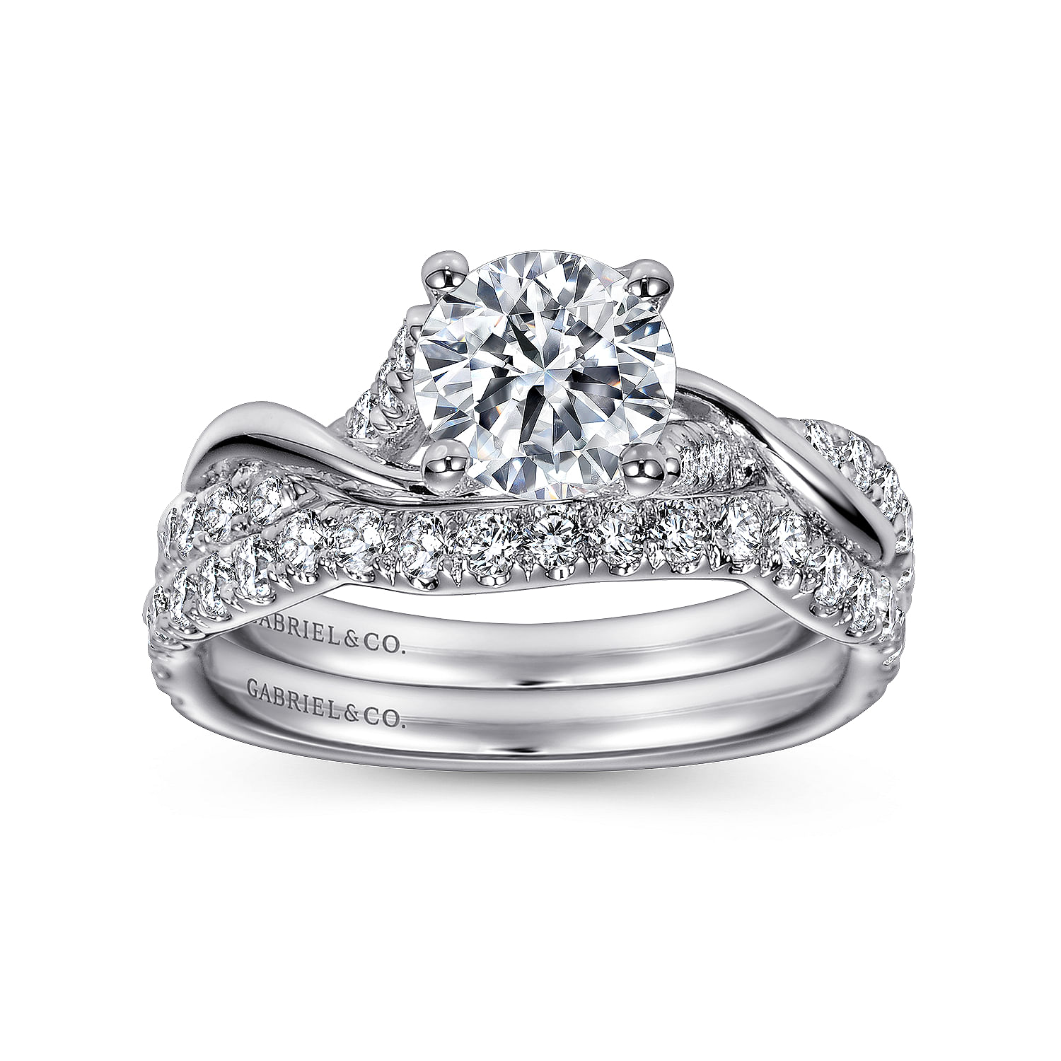 18k White Gold Diamond Curved Wedding Band angle 4 18k White Gold Diamond Curved Wedding Band angle 4