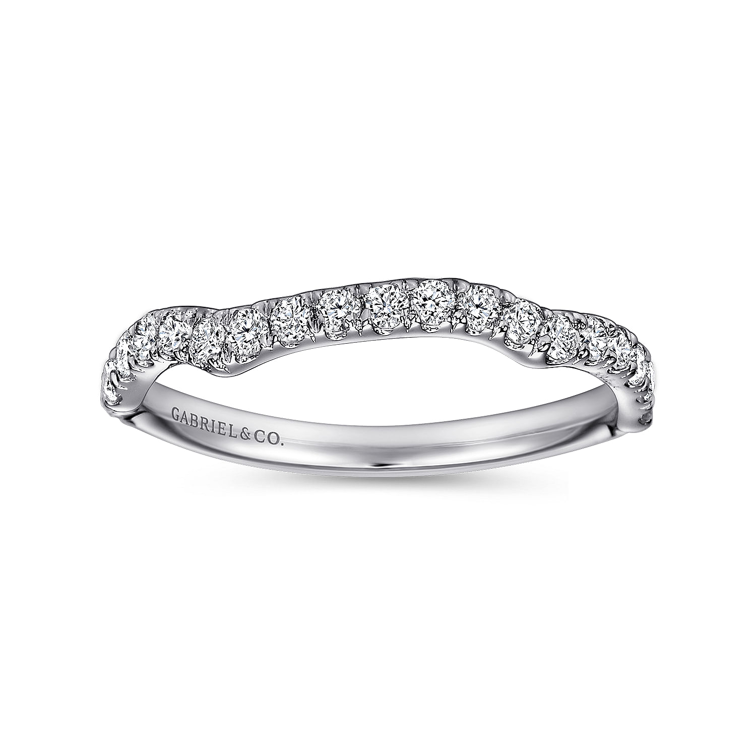 18k White Gold Diamond Curved Wedding Band angle 5 18k White Gold Diamond Curved Wedding Band angle 5