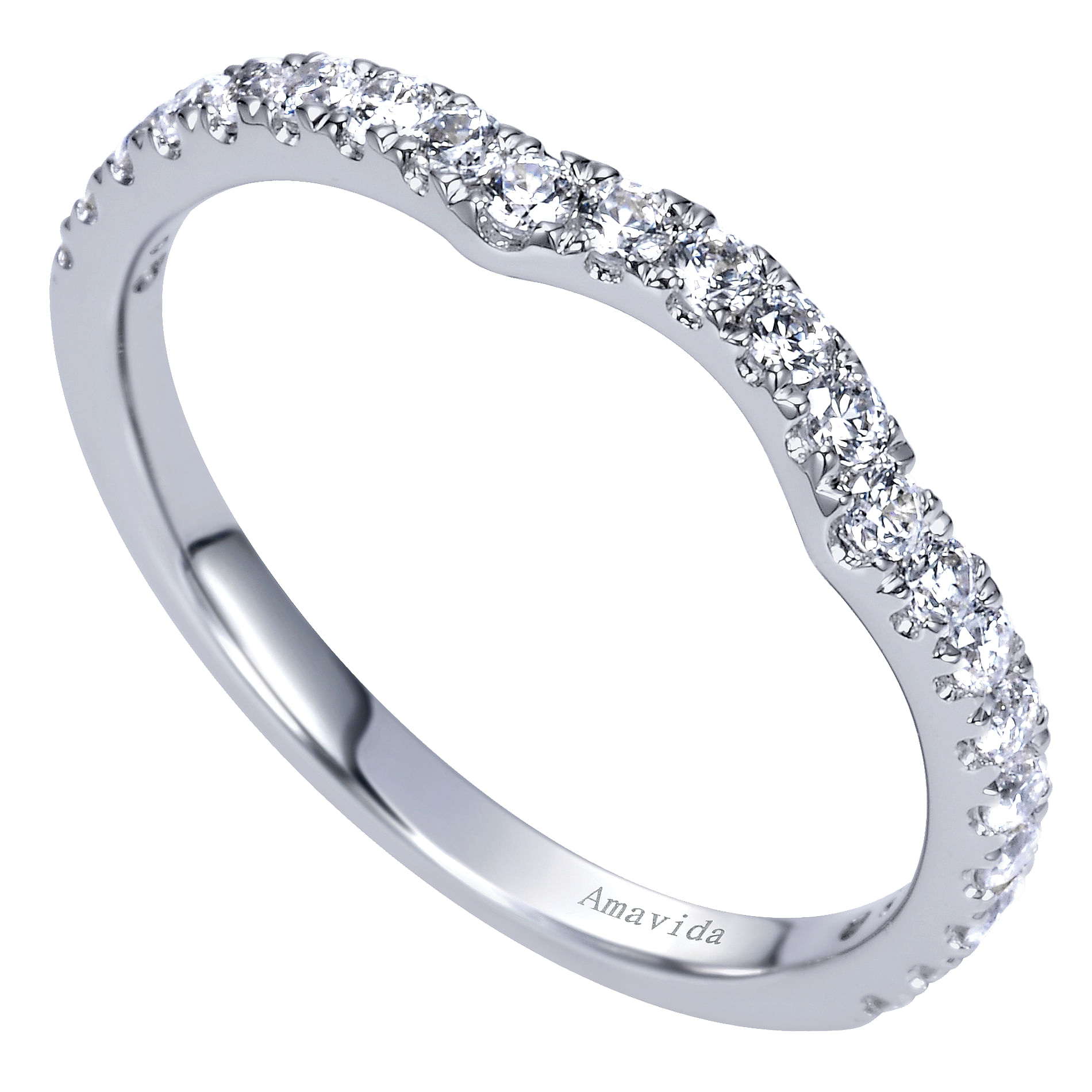 18k White Gold Diamond Curved Wedding Band angle 3 18k White Gold Diamond Curved Wedding Band angle 3