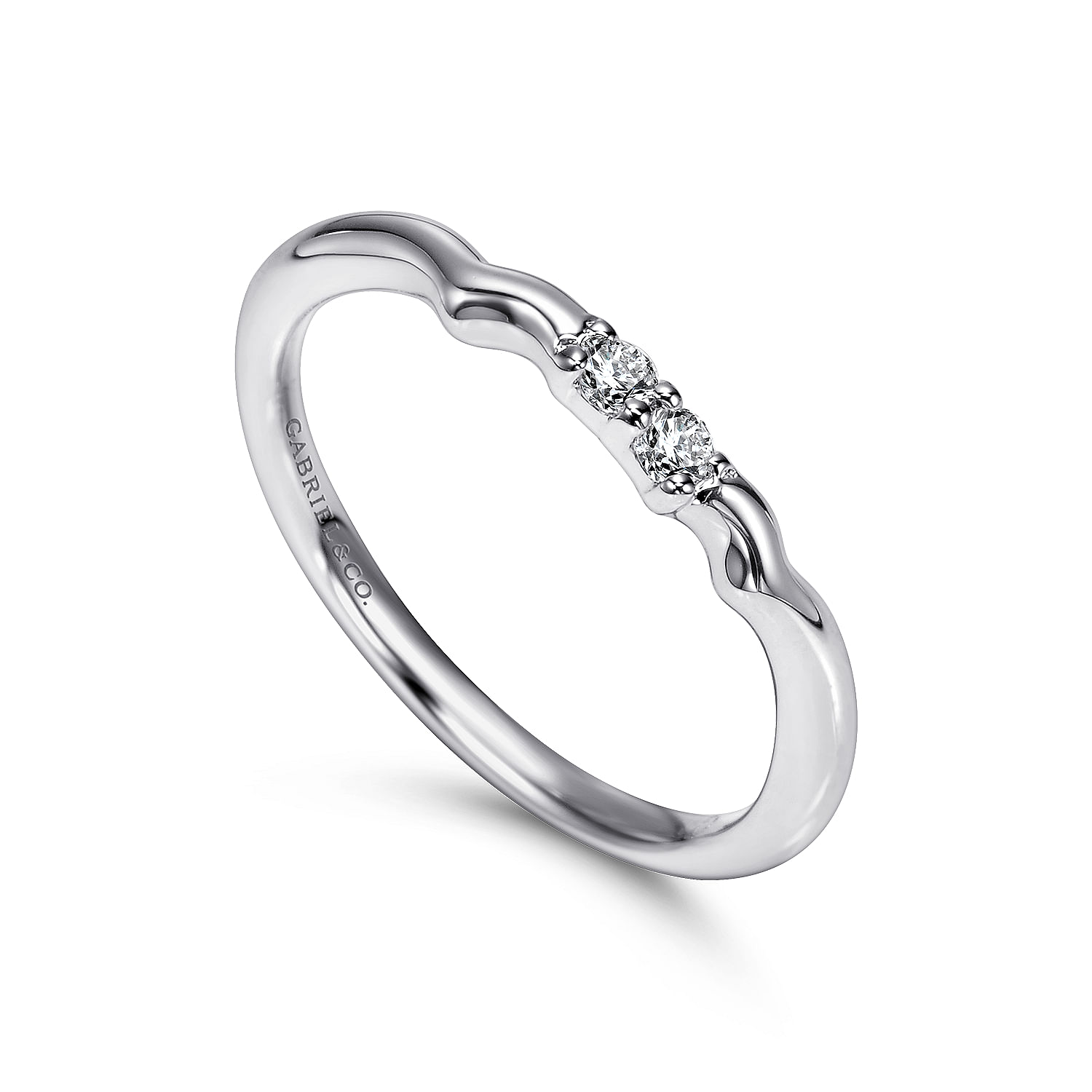 18k White Gold Diamond Curved Wedding Band angle 3 18k White Gold Diamond Curved Wedding Band angle 3