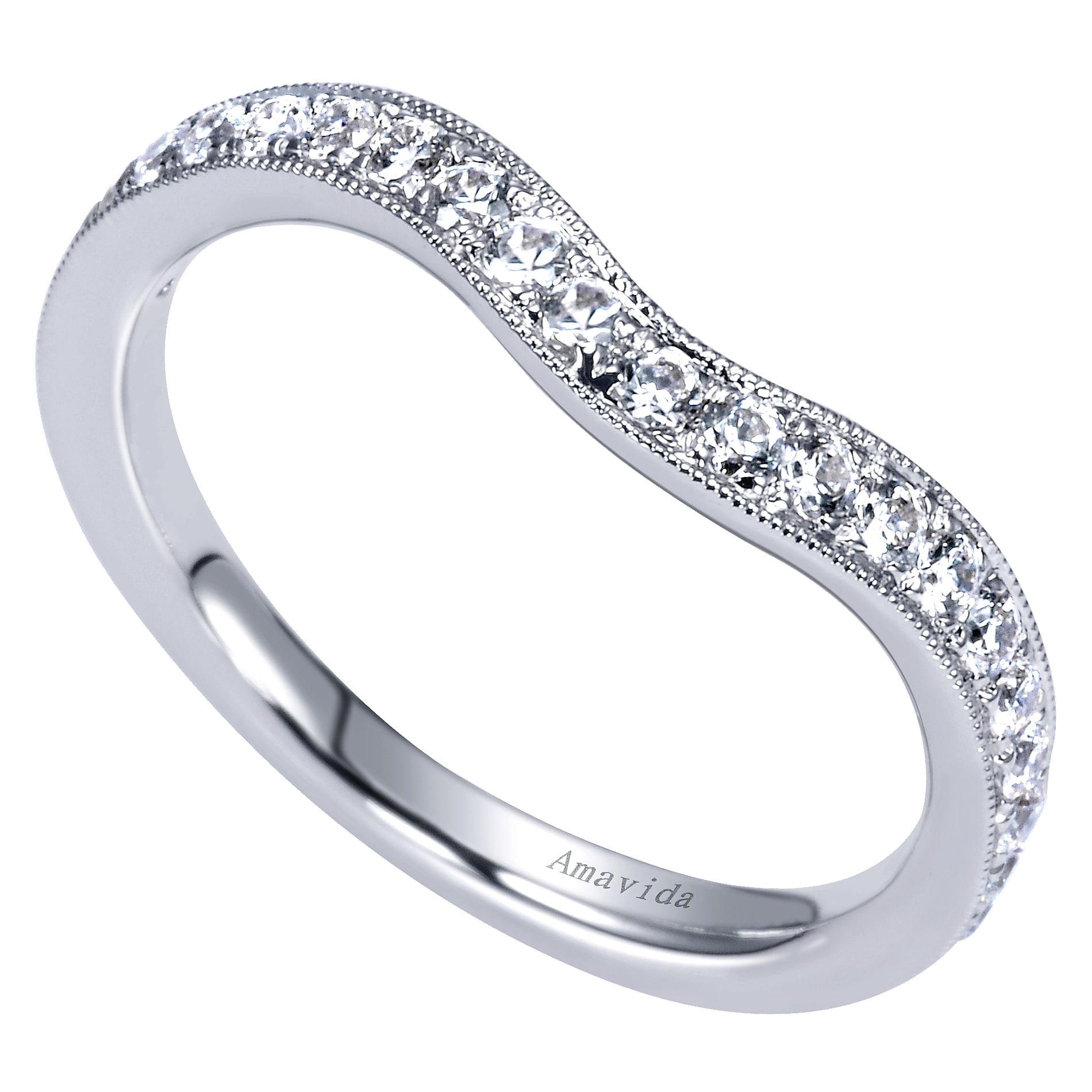 18k White Gold Diamond Curved Wedding Band angle 3 18k White Gold Diamond Curved Wedding Band angle 3
