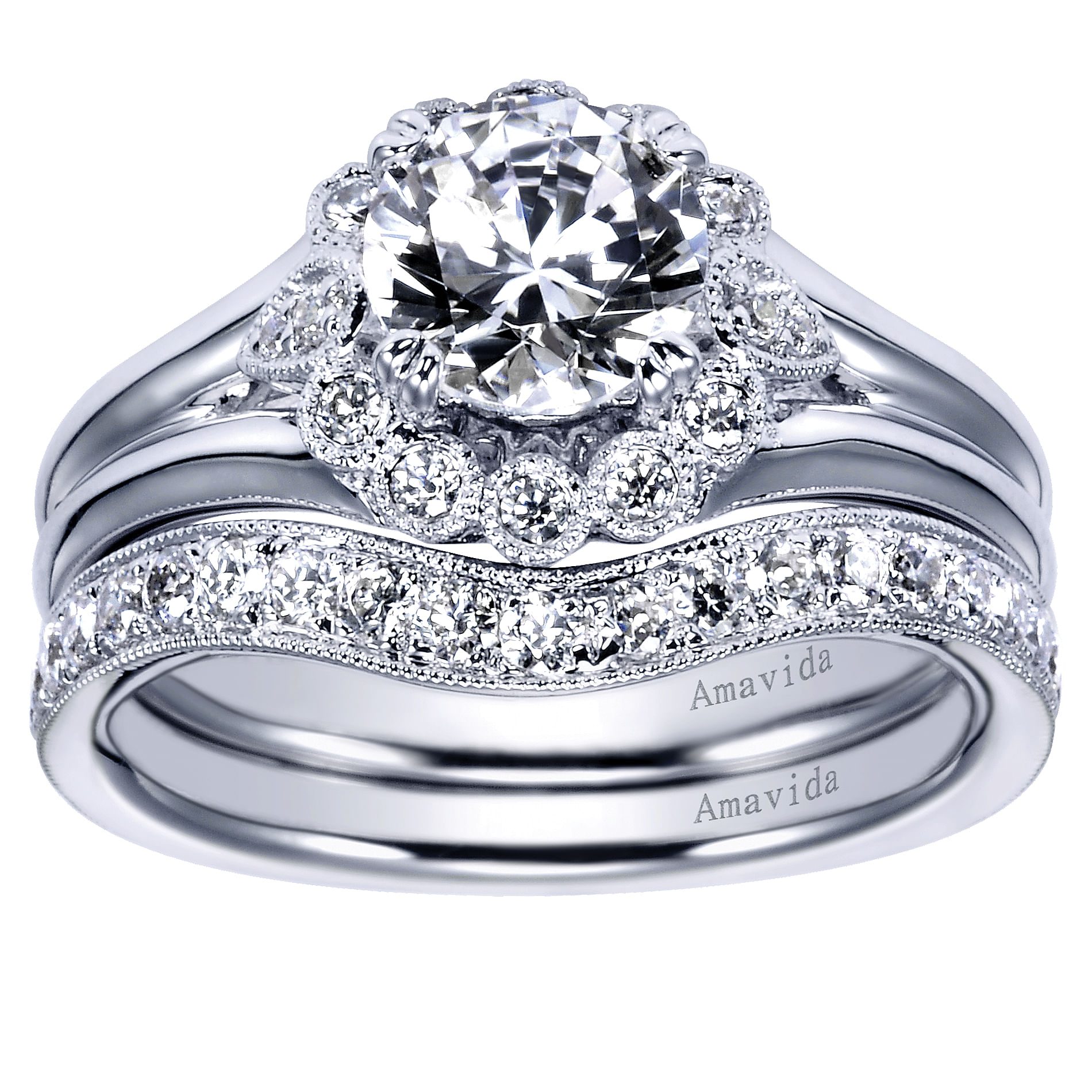 18k White Gold Diamond Curved Wedding Band angle 4 18k White Gold Diamond Curved Wedding Band angle 4