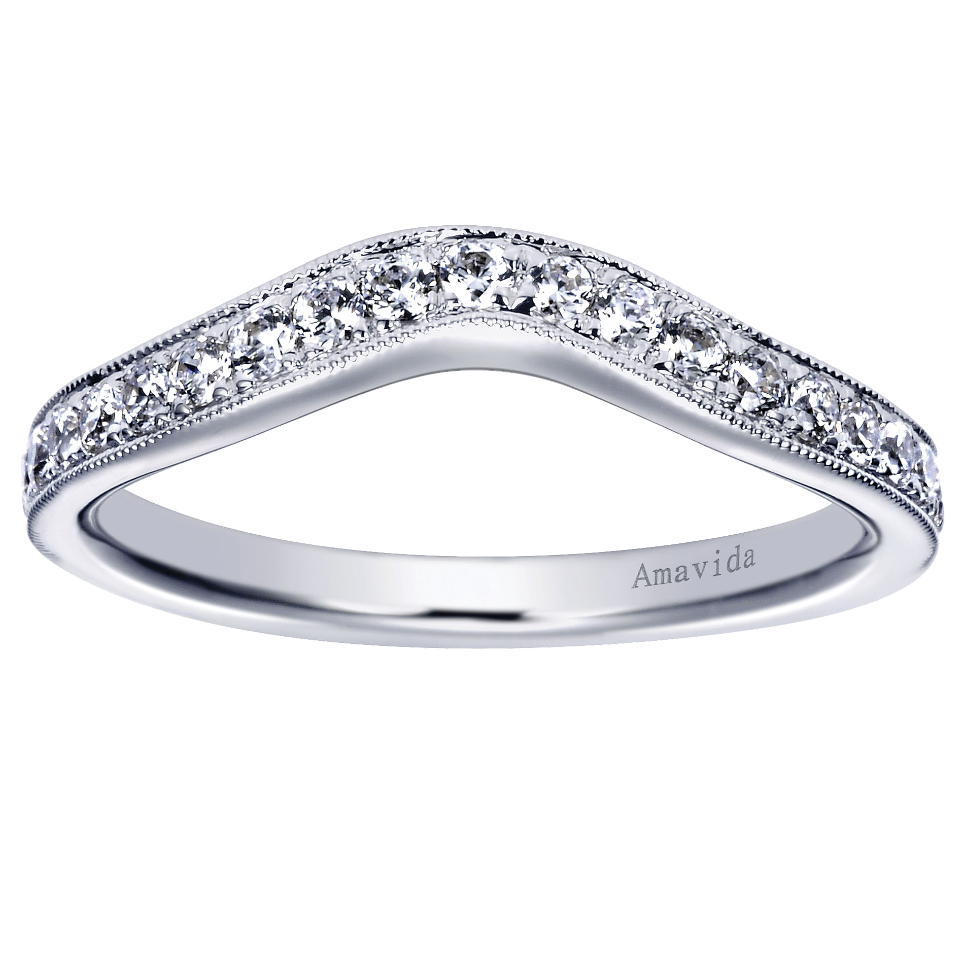 18k White Gold Diamond Curved Wedding Band angle 5 18k White Gold Diamond Curved Wedding Band angle 5