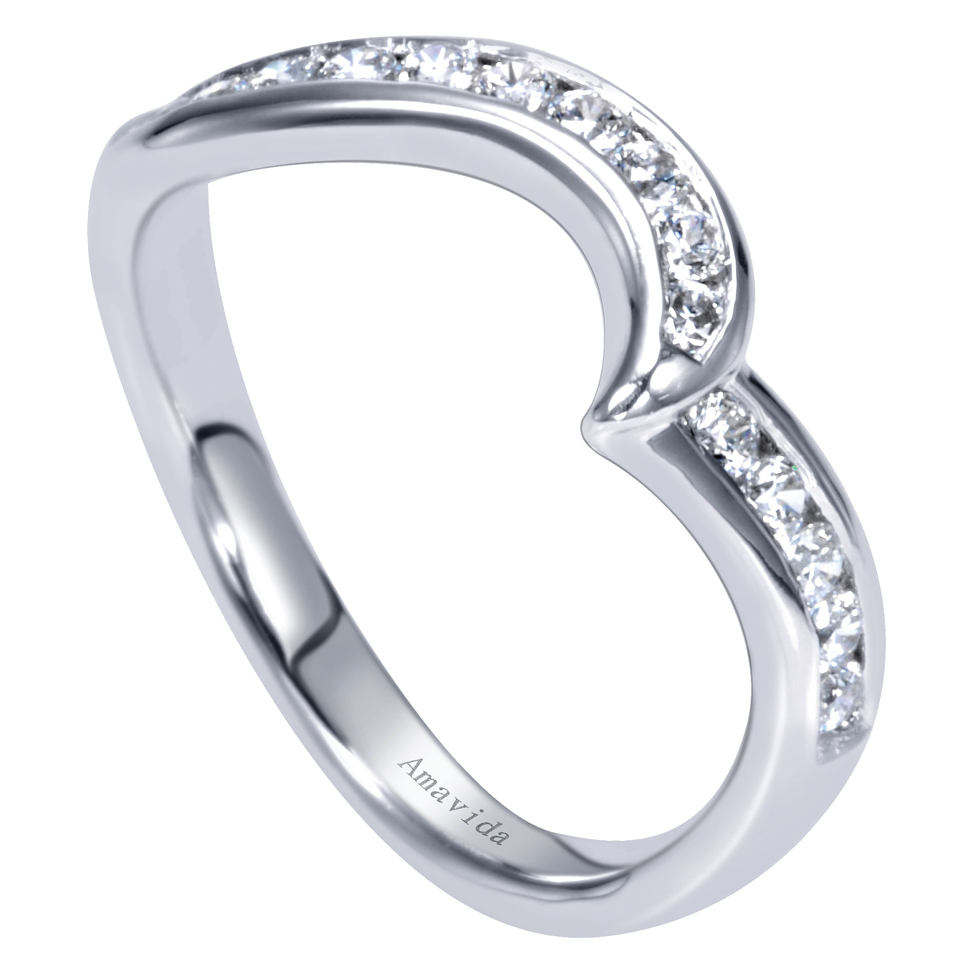 18k White Gold Diamond Curved Wedding Band angle 3 18k White Gold Diamond Curved Wedding Band angle 3