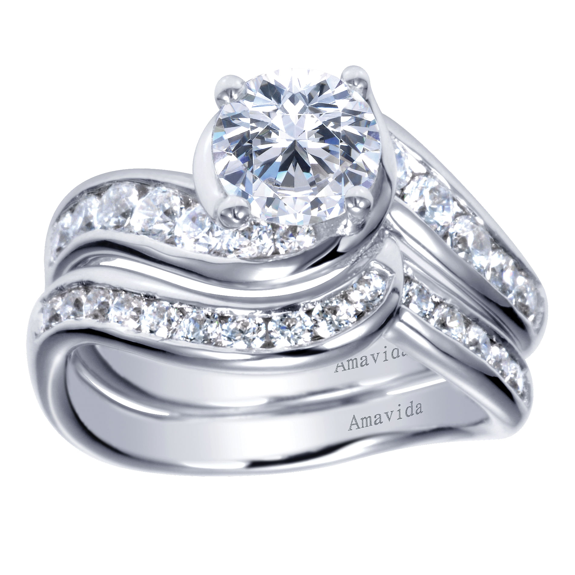 18k White Gold Diamond Curved Wedding Band angle 4 18k White Gold Diamond Curved Wedding Band angle 4