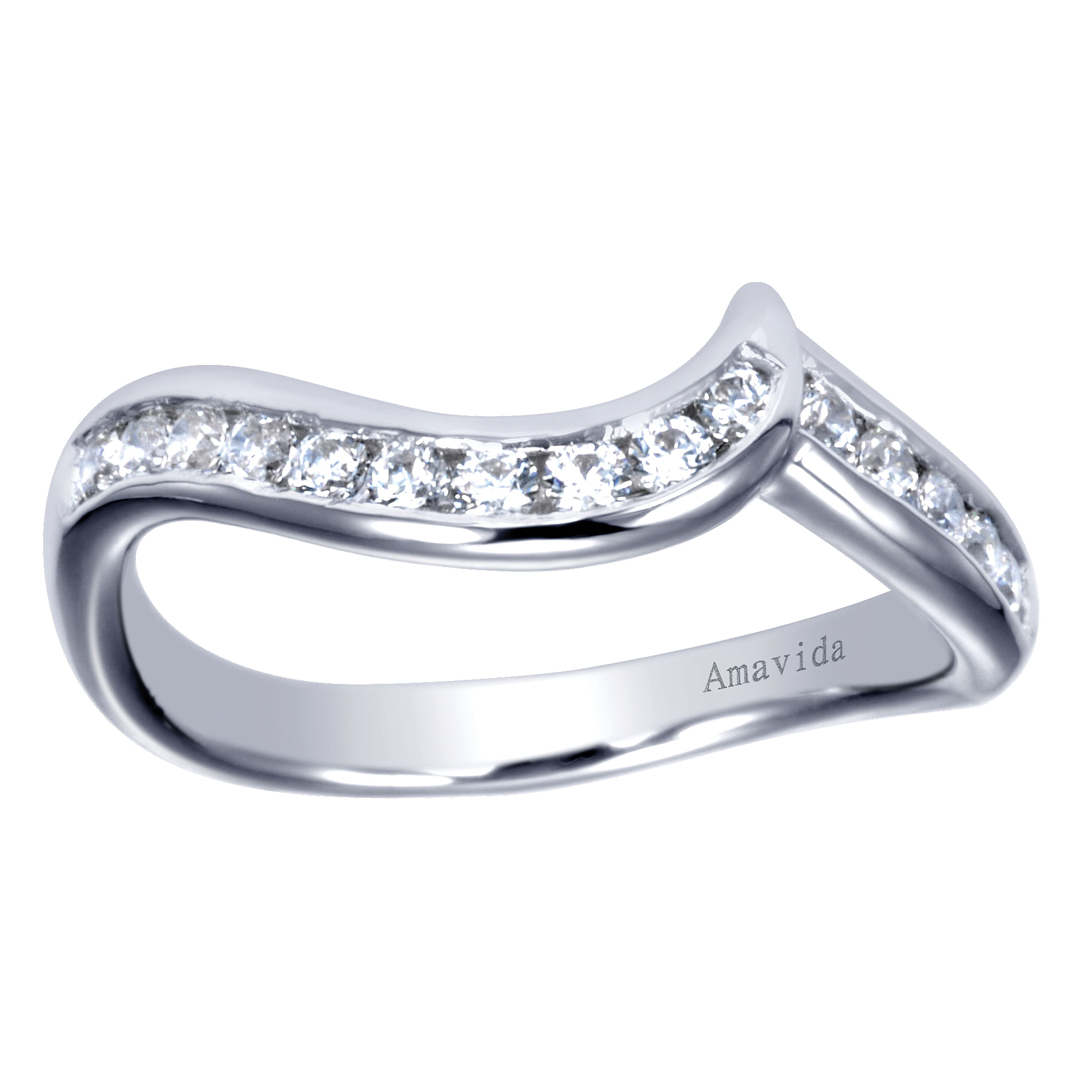 18k White Gold Diamond Curved Wedding Band angle 5 18k White Gold Diamond Curved Wedding Band angle 5