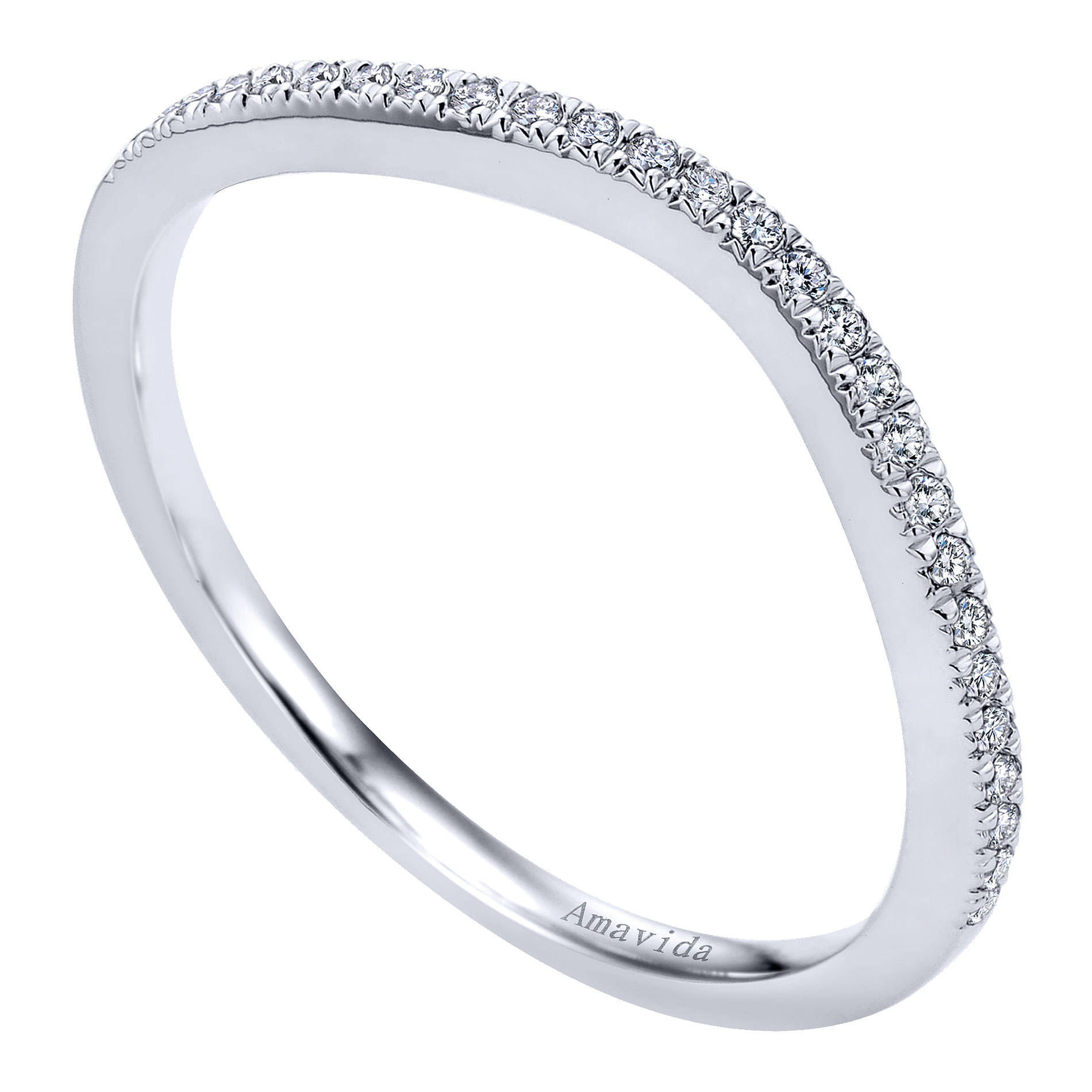 18k White Gold Diamond Curved Wedding Band angle 3 18k White Gold Diamond Curved Wedding Band angle 3
