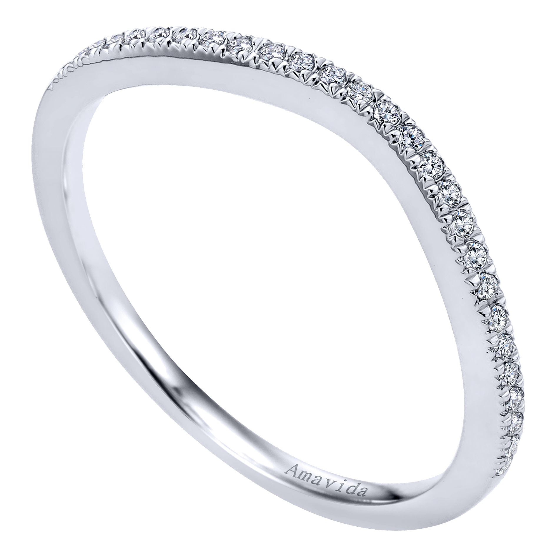 18k White Gold Diamond Curved Wedding Band angle 3 18k White Gold Diamond Curved Wedding Band angle 3