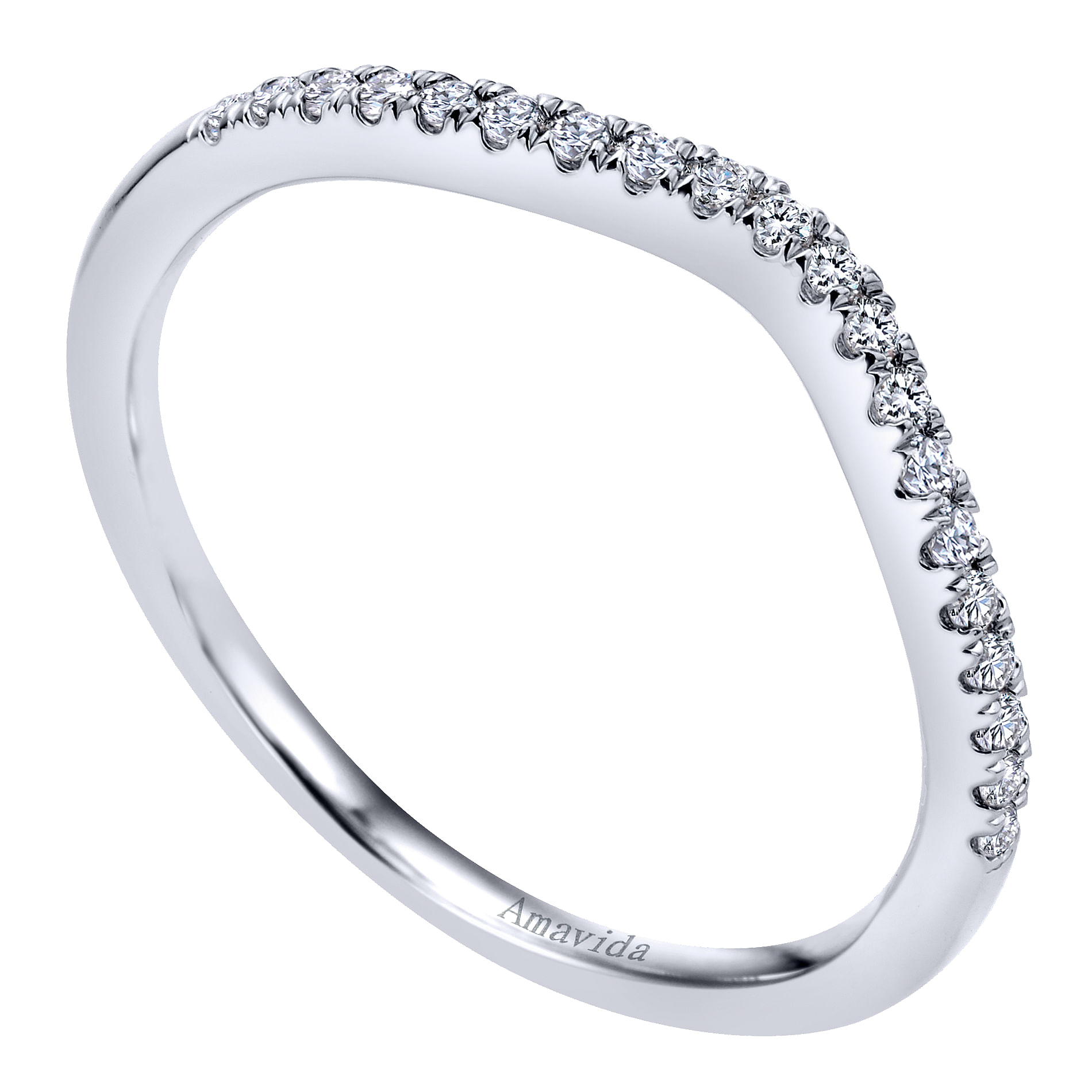 18k White Gold Diamond Curved Wedding Band angle 3 18k White Gold Diamond Curved Wedding Band angle 3