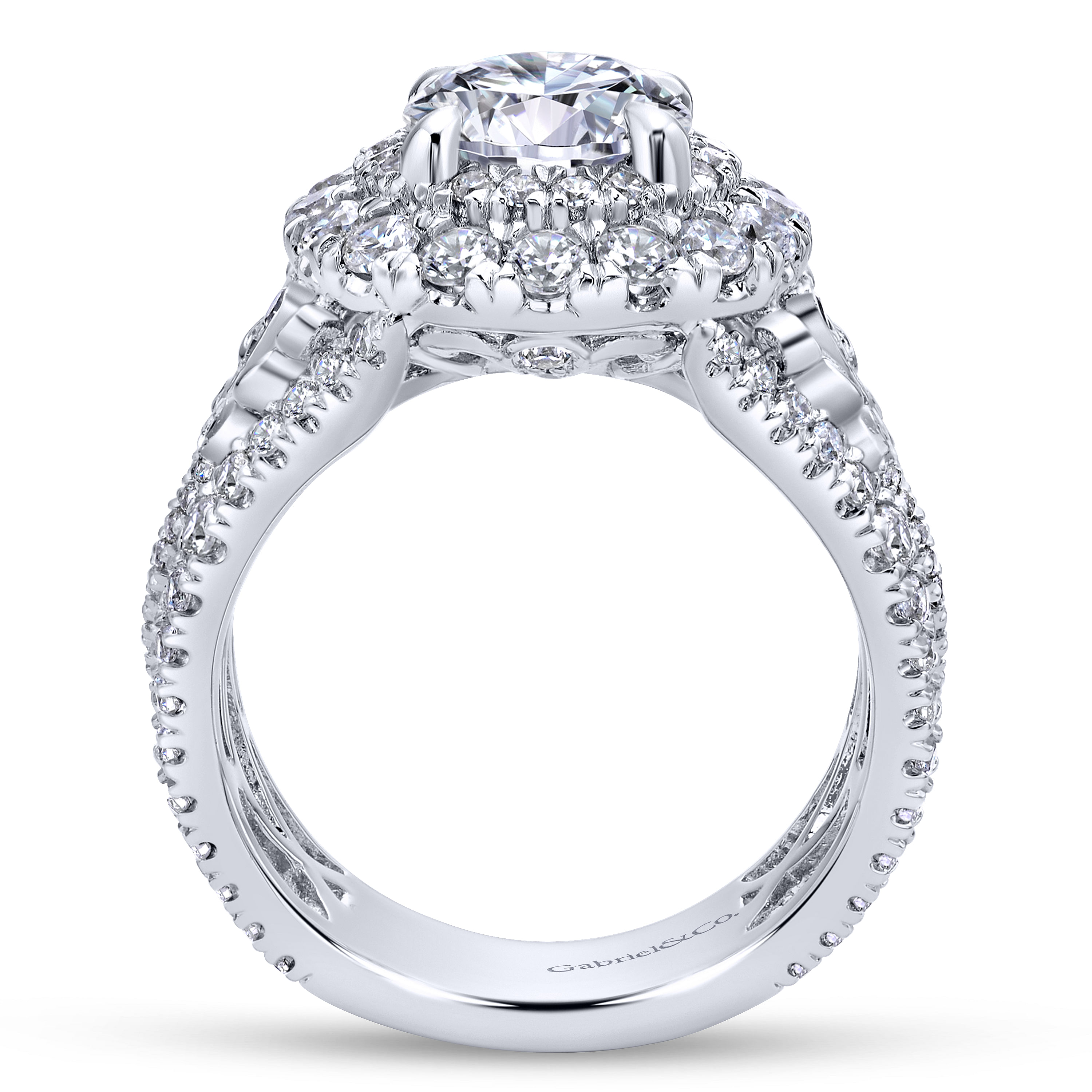 18k White Gold Diamond Double Halo Engagement Ring angle 2 18k White Gold Diamond Double Halo Engagement Ring angle 2