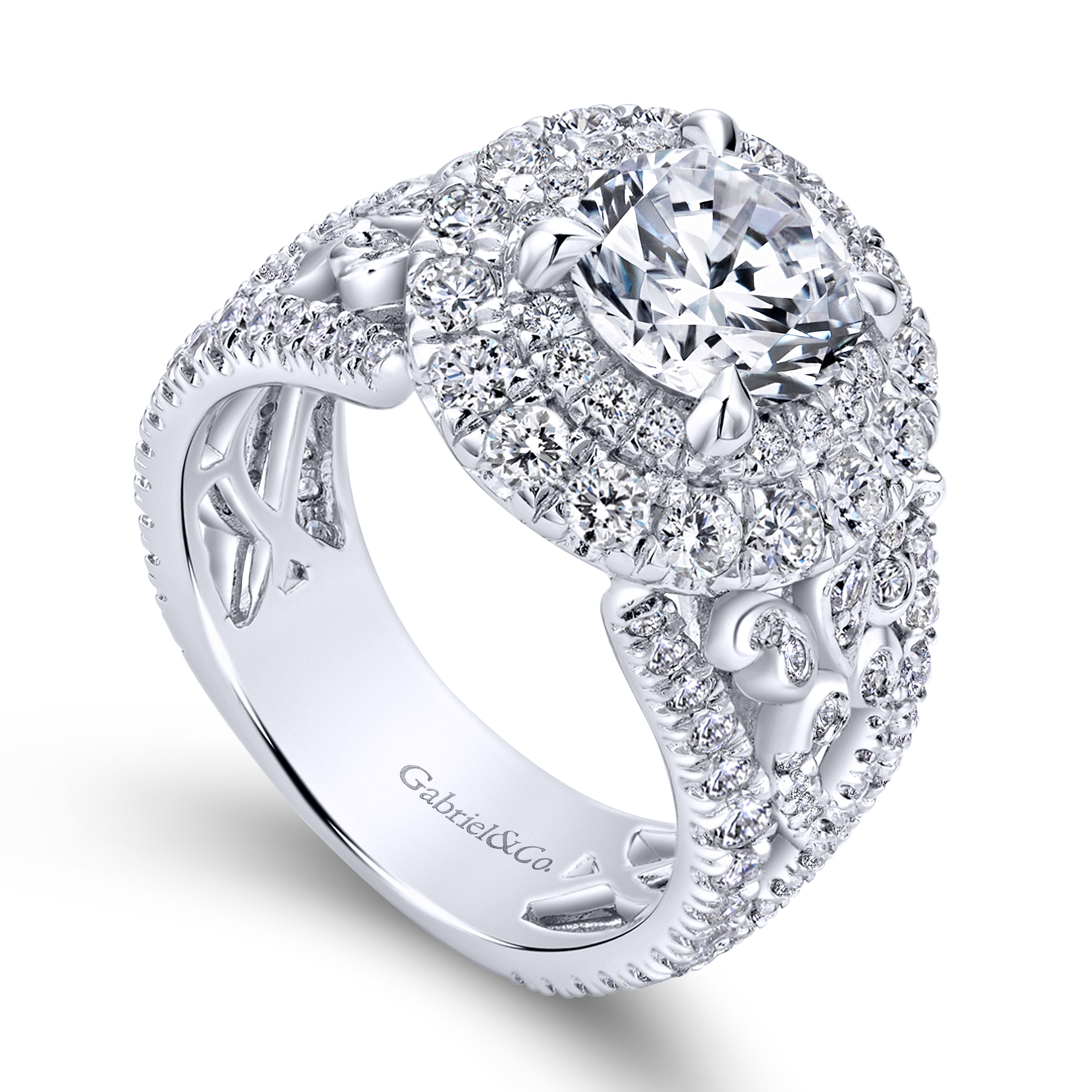 18k White Gold Diamond Double Halo Engagement Ring angle 3 18k White Gold Diamond Double Halo Engagement Ring angle 3
