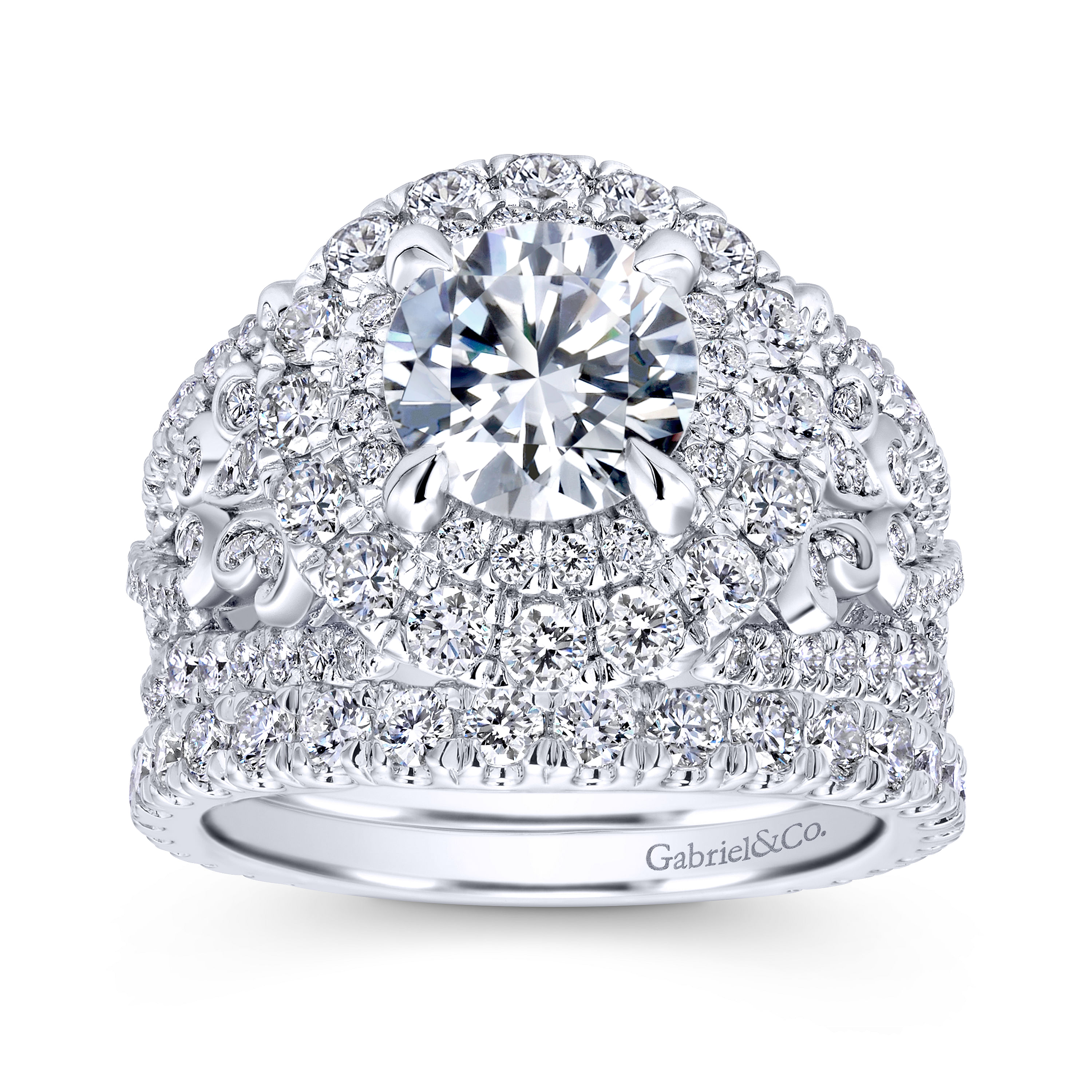 18k White Gold Diamond Double Halo Engagement Ring angle 4 18k White Gold Diamond Double Halo Engagement Ring angle 4
