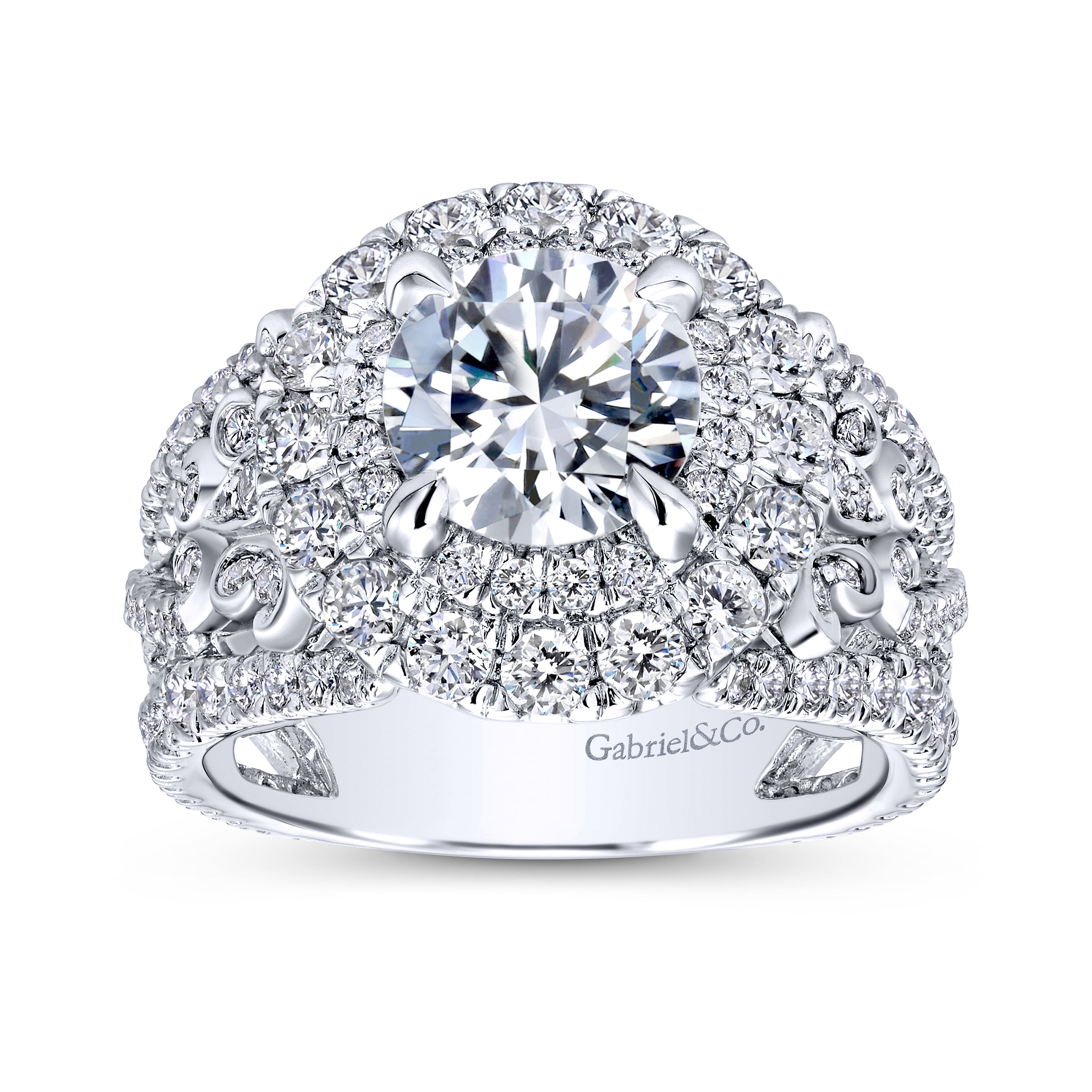 18k White Gold Diamond Double Halo Engagement Ring angle 5 18k White Gold Diamond Double Halo Engagement Ring angle 5